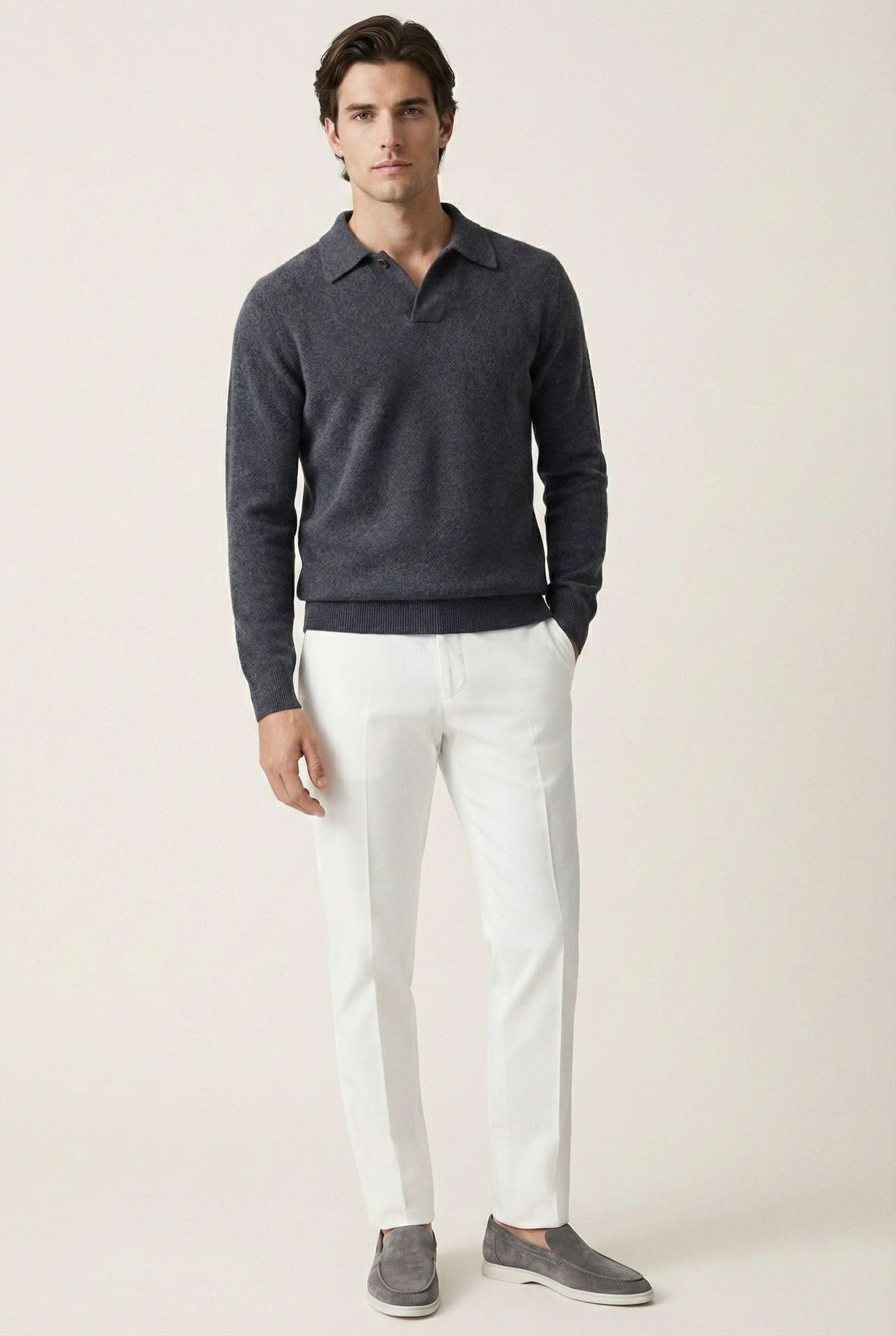 Ario Long Sleeve Polo Grey