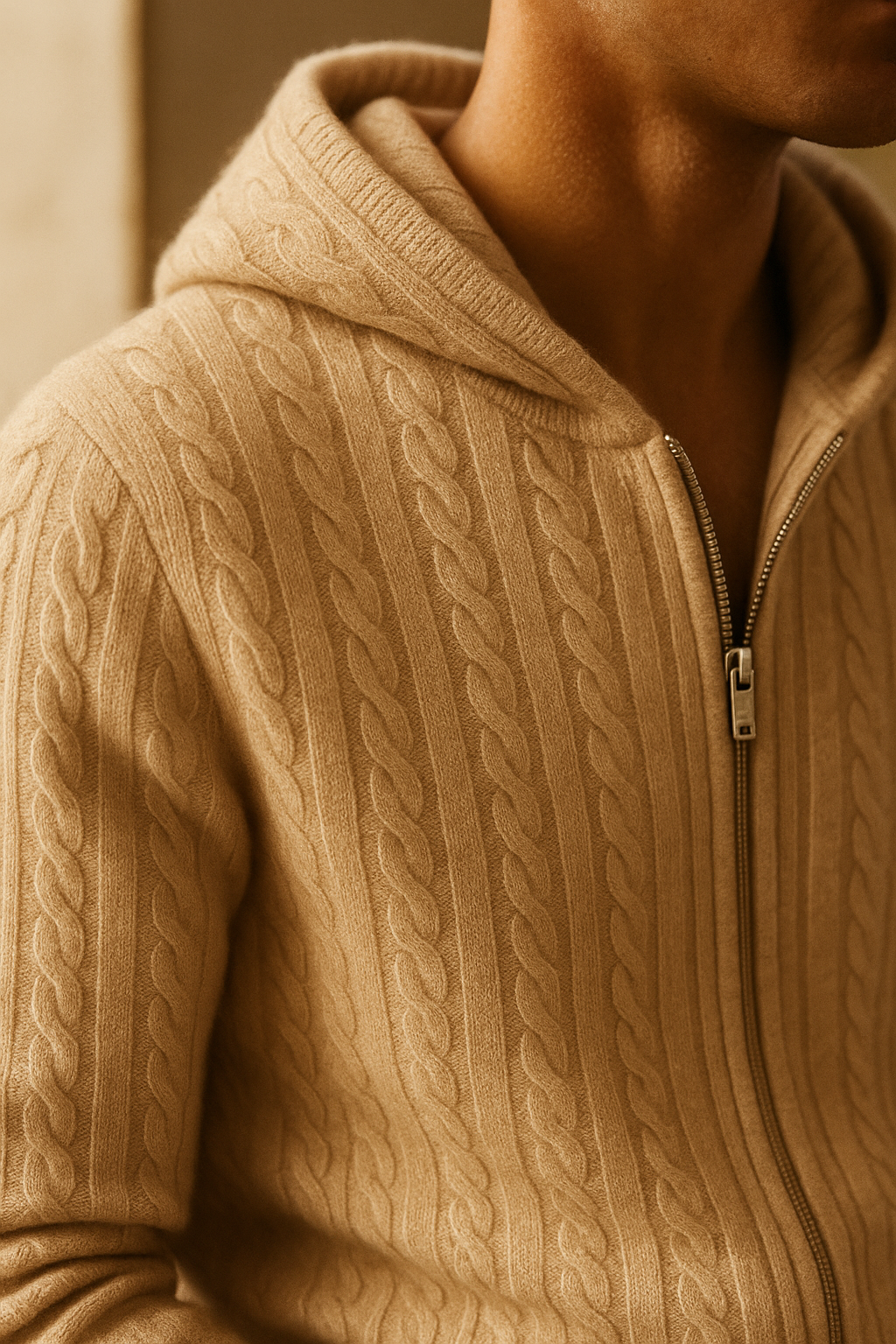 Georgio Hooded Cable Knit Beige