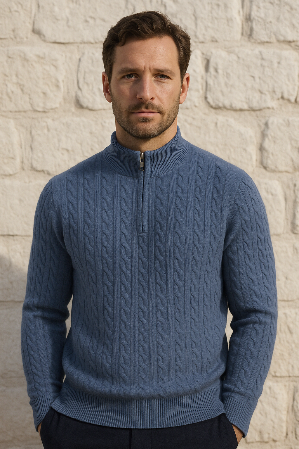 Lerano Cashwool Half-Zip Knit Blue