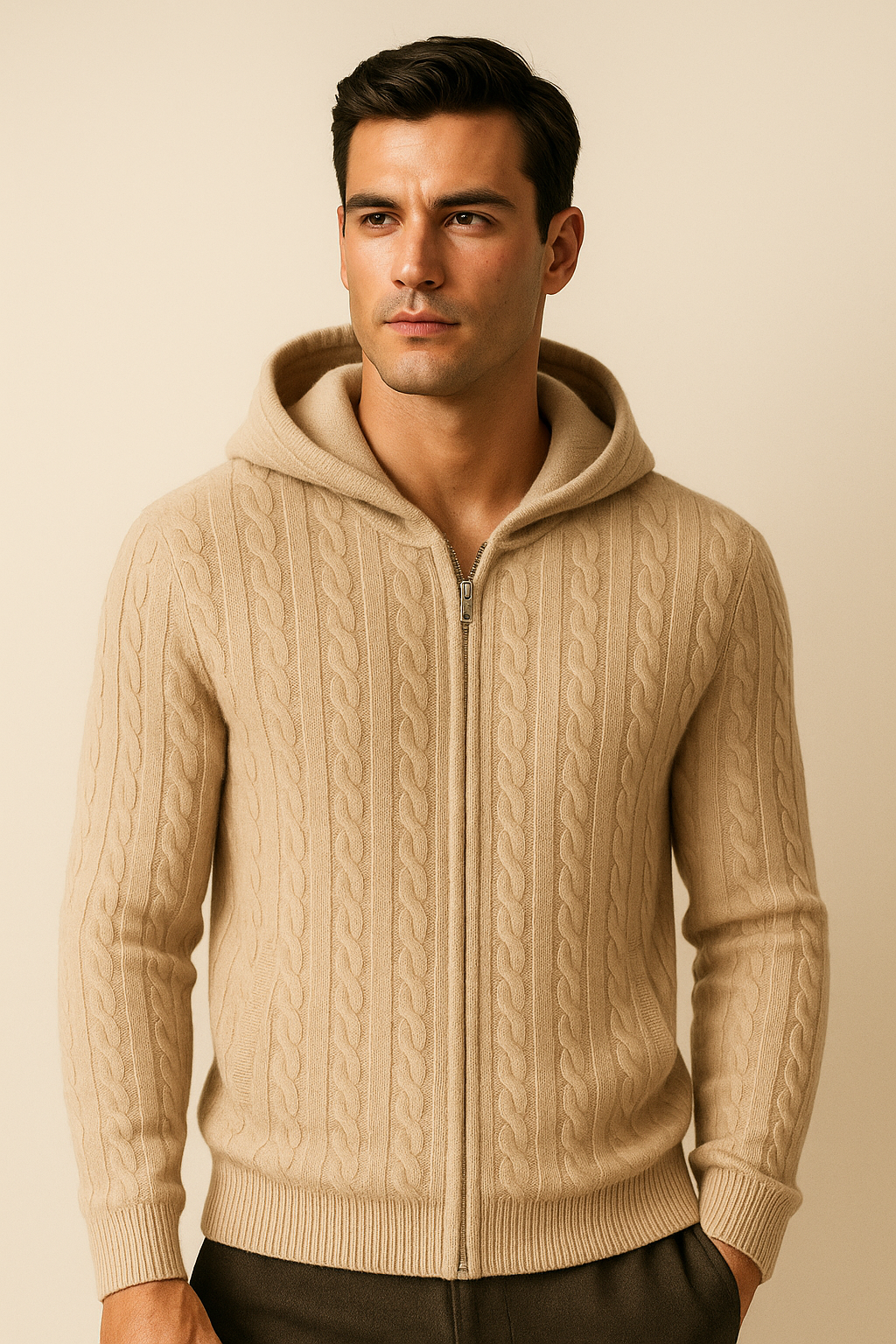 Georgio Hooded Cable Knit Beige