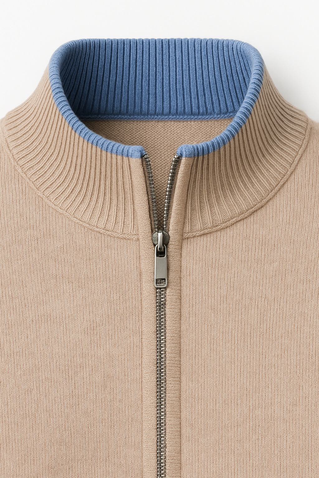 Classic Zip Cardigan Beige
