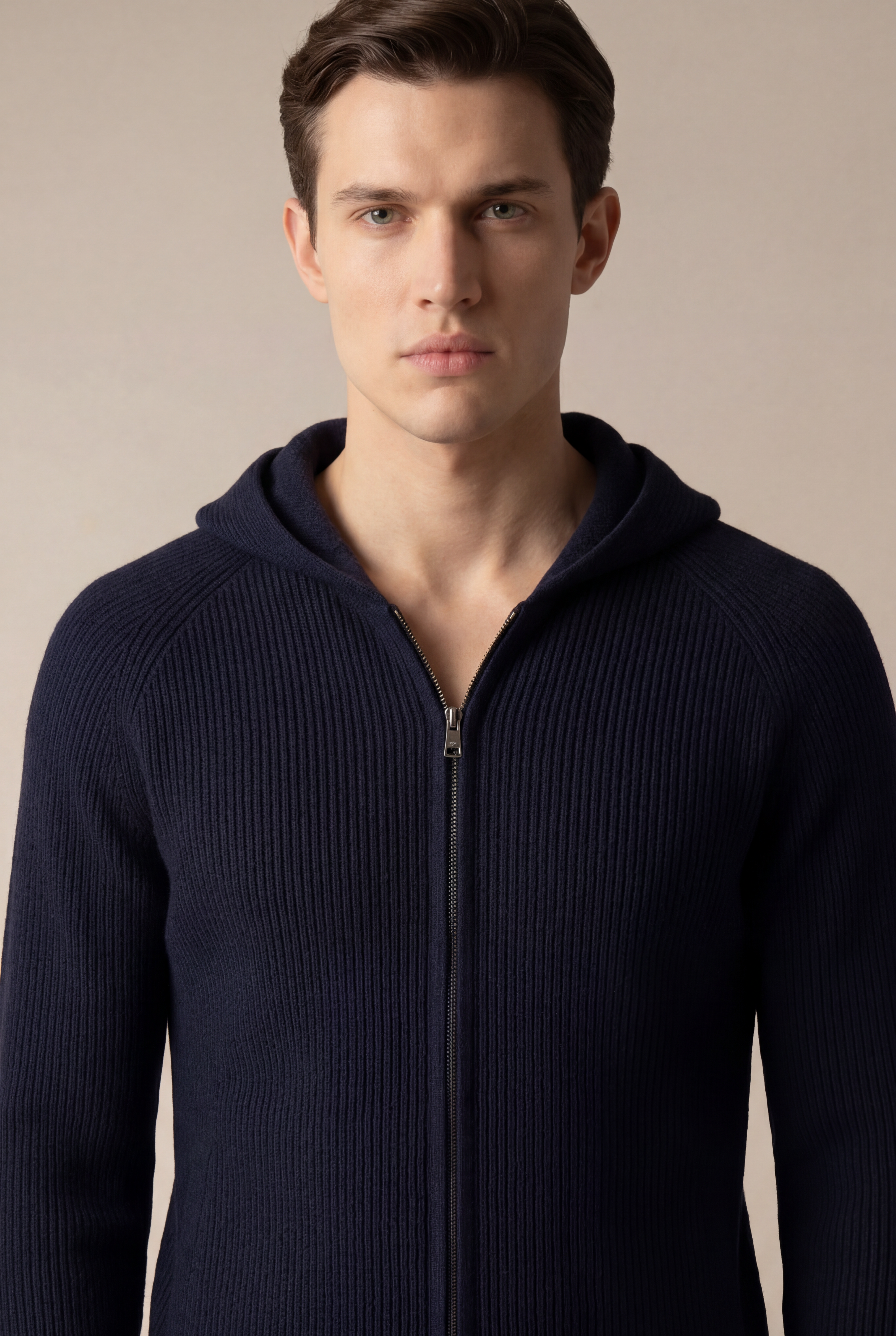 SIRO NAVY CABLE KNIT HOODIE