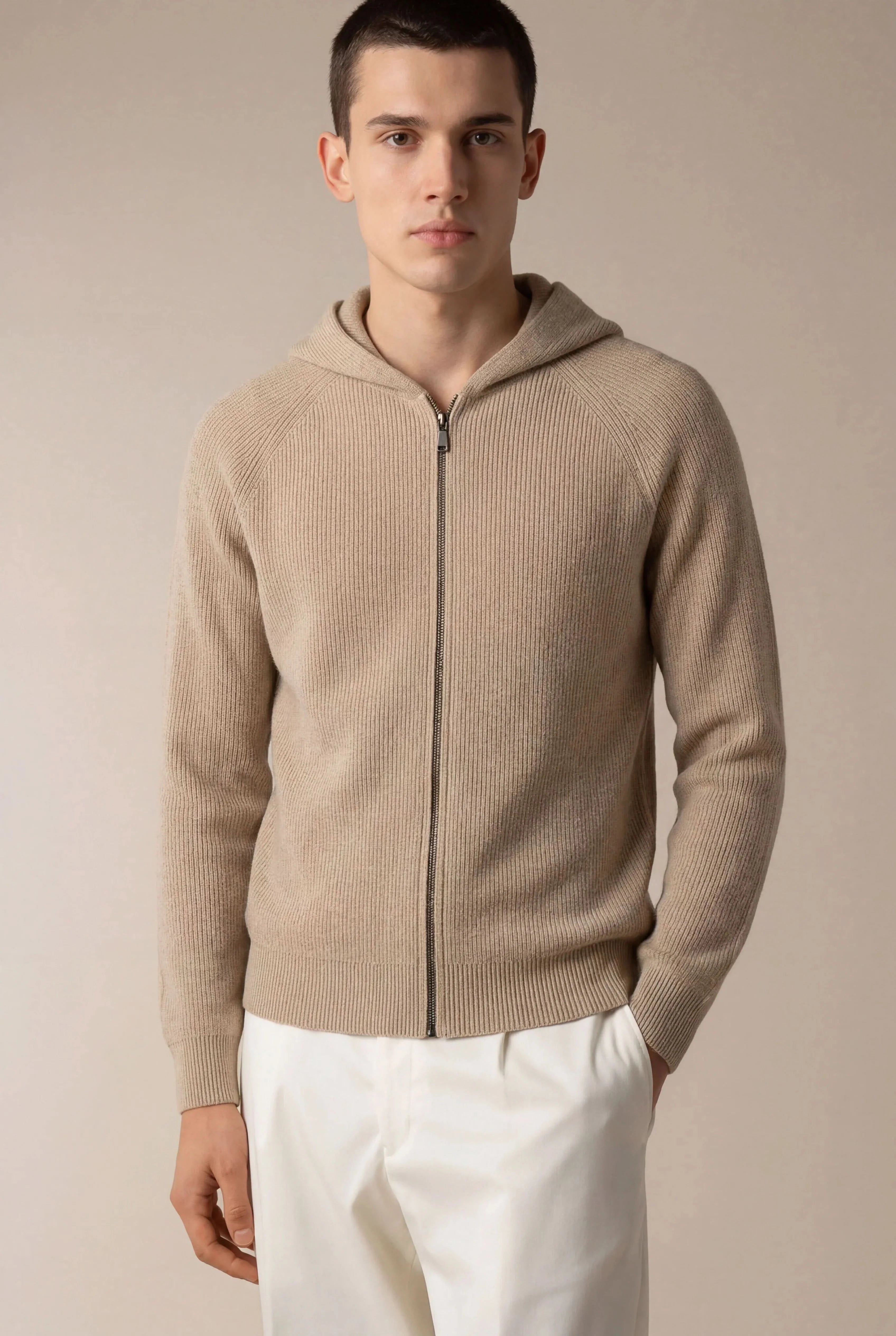 SIRO TAUPE CABLE KNIT HOODIE