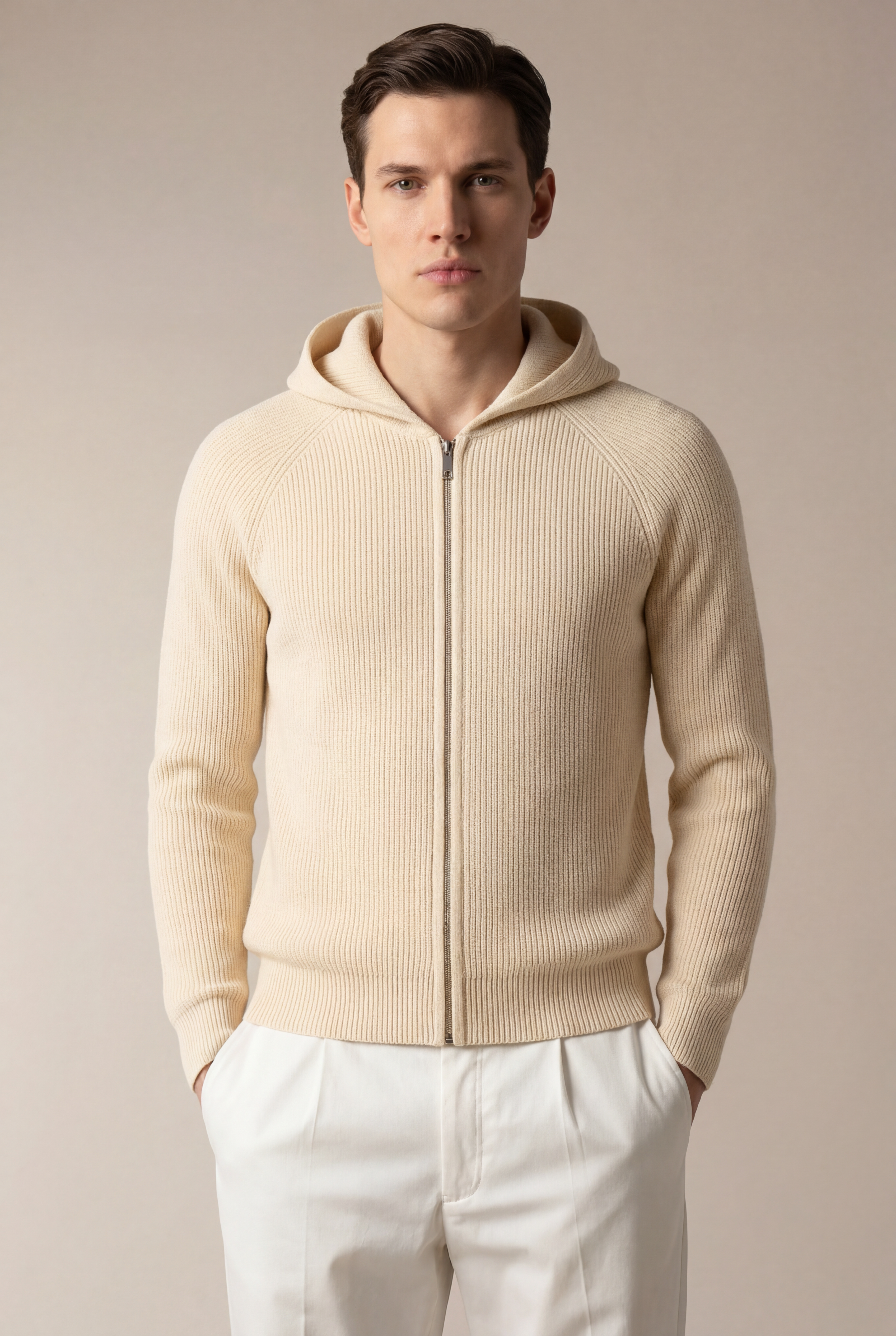 SIRO BEIGE CABLE KNIT HOODIE
