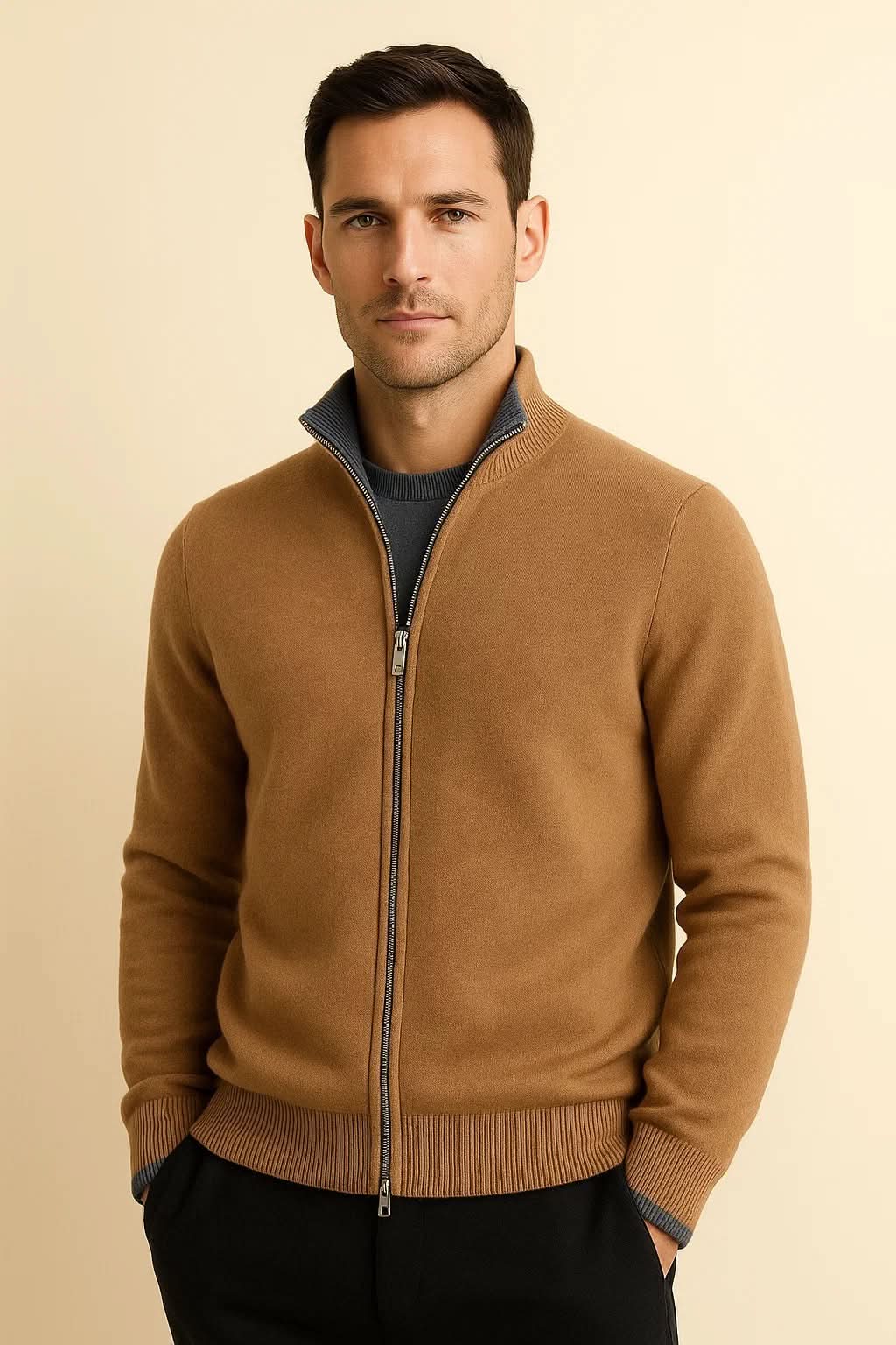 Leonardo Zip Cardigan Beige