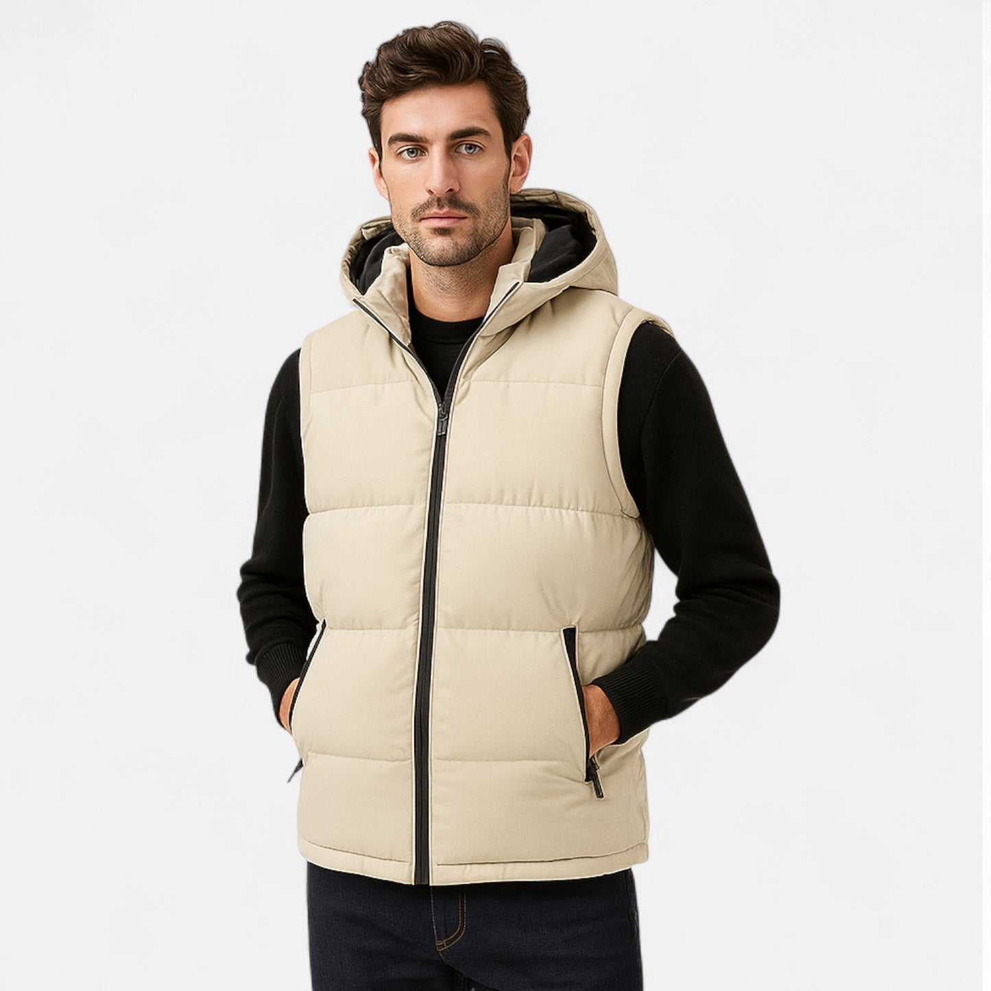 The Gentleman’s Brand | Hooded Colour‑Block Puffer Vest – Men’s Lightweight Insulated Gilet with Zip Front & Adjustable Hood