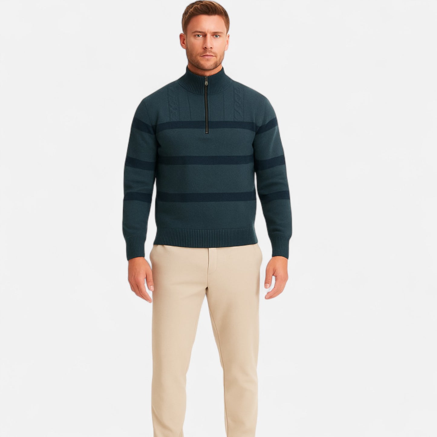 The Gentleman’s Brand | Striped Half‑Zip Sweater – Men’s Premium Merino Wool Blend Quiet‑Luxury Smart Layer