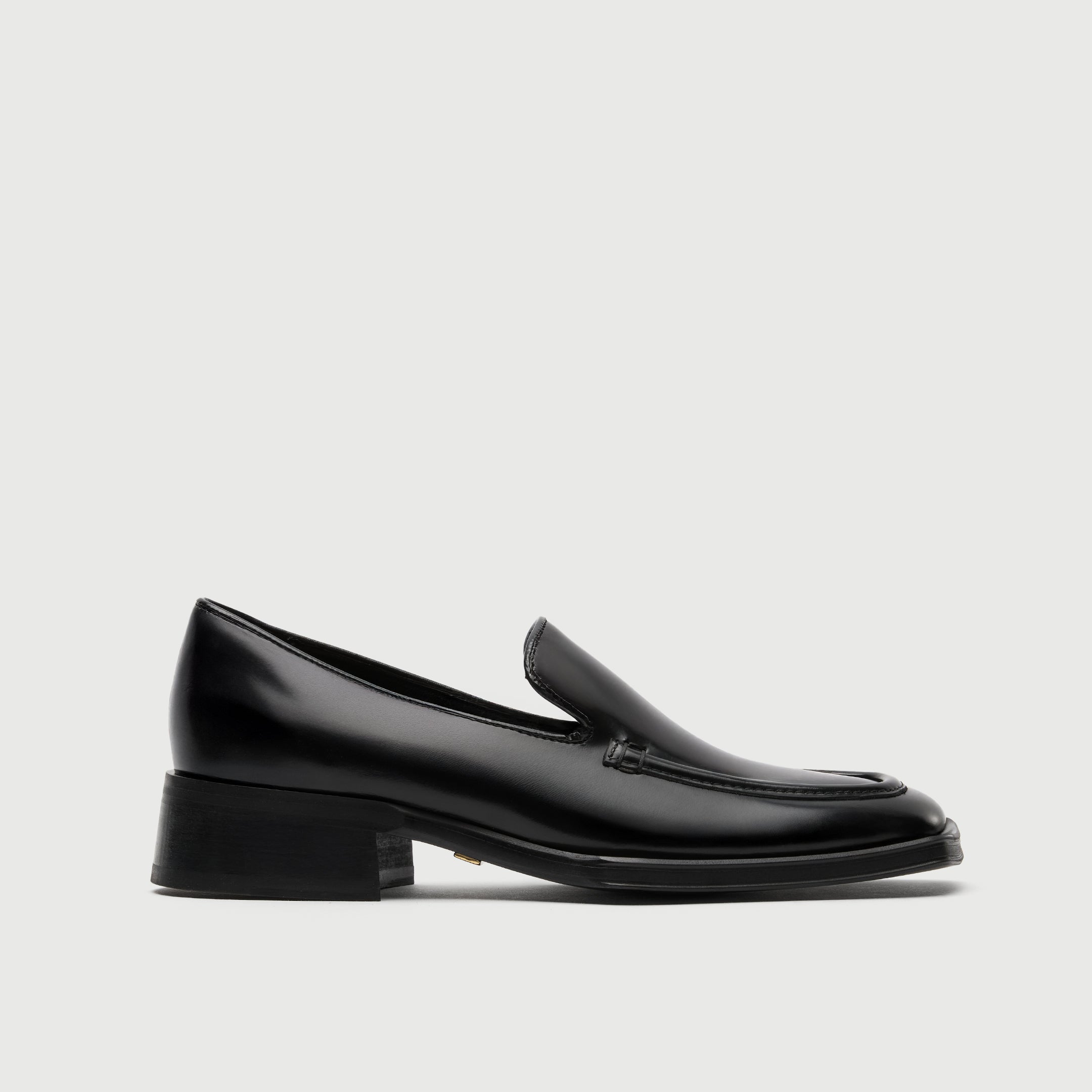 Black High Shine Leather Slip On Loafer