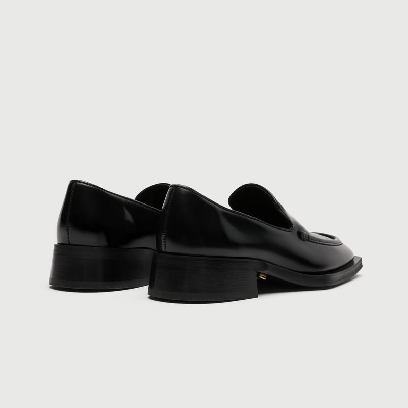 Black High Shine Leather Slip On Loafer
