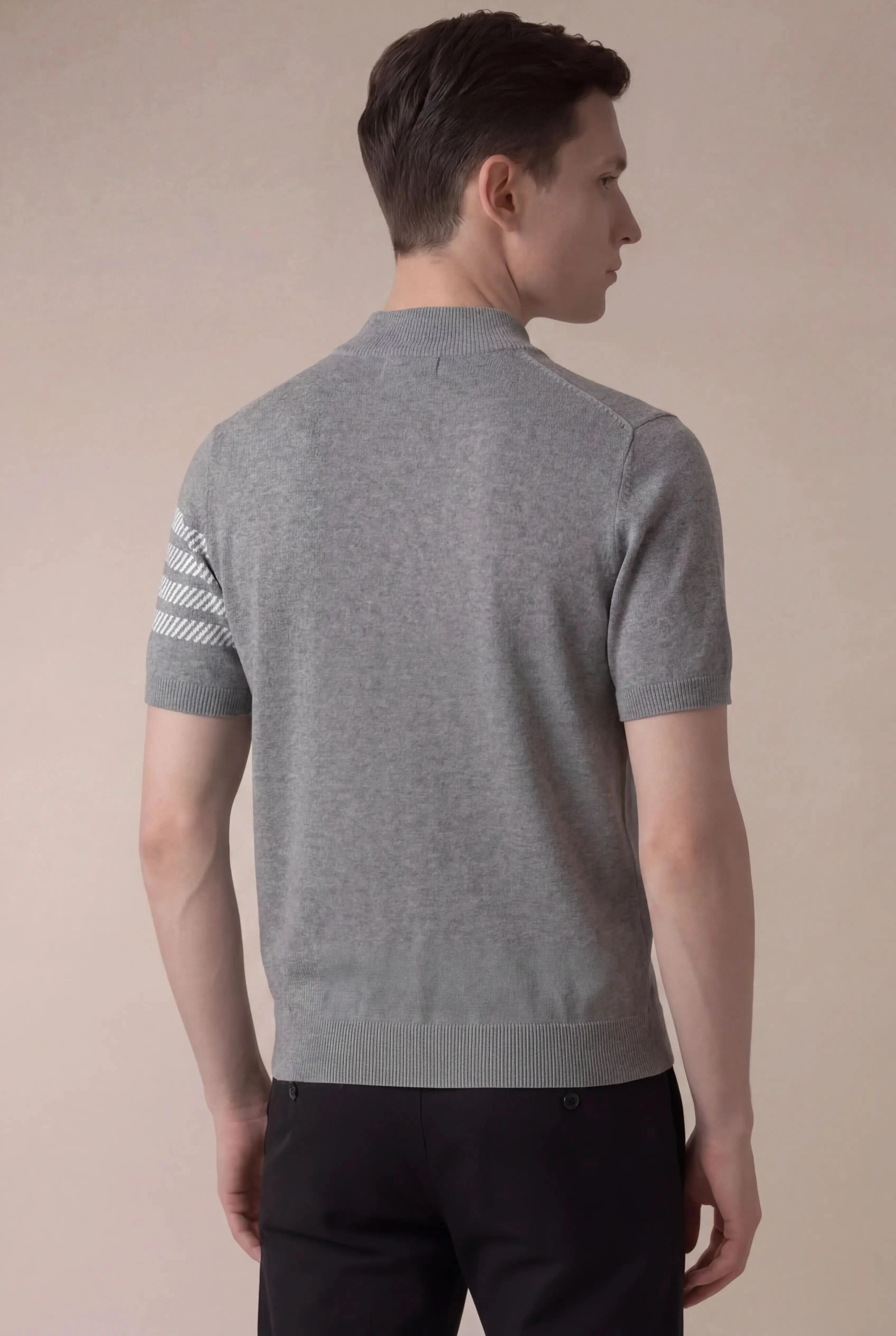 Previno Stripe Sleeve Knit Tee Light Grey