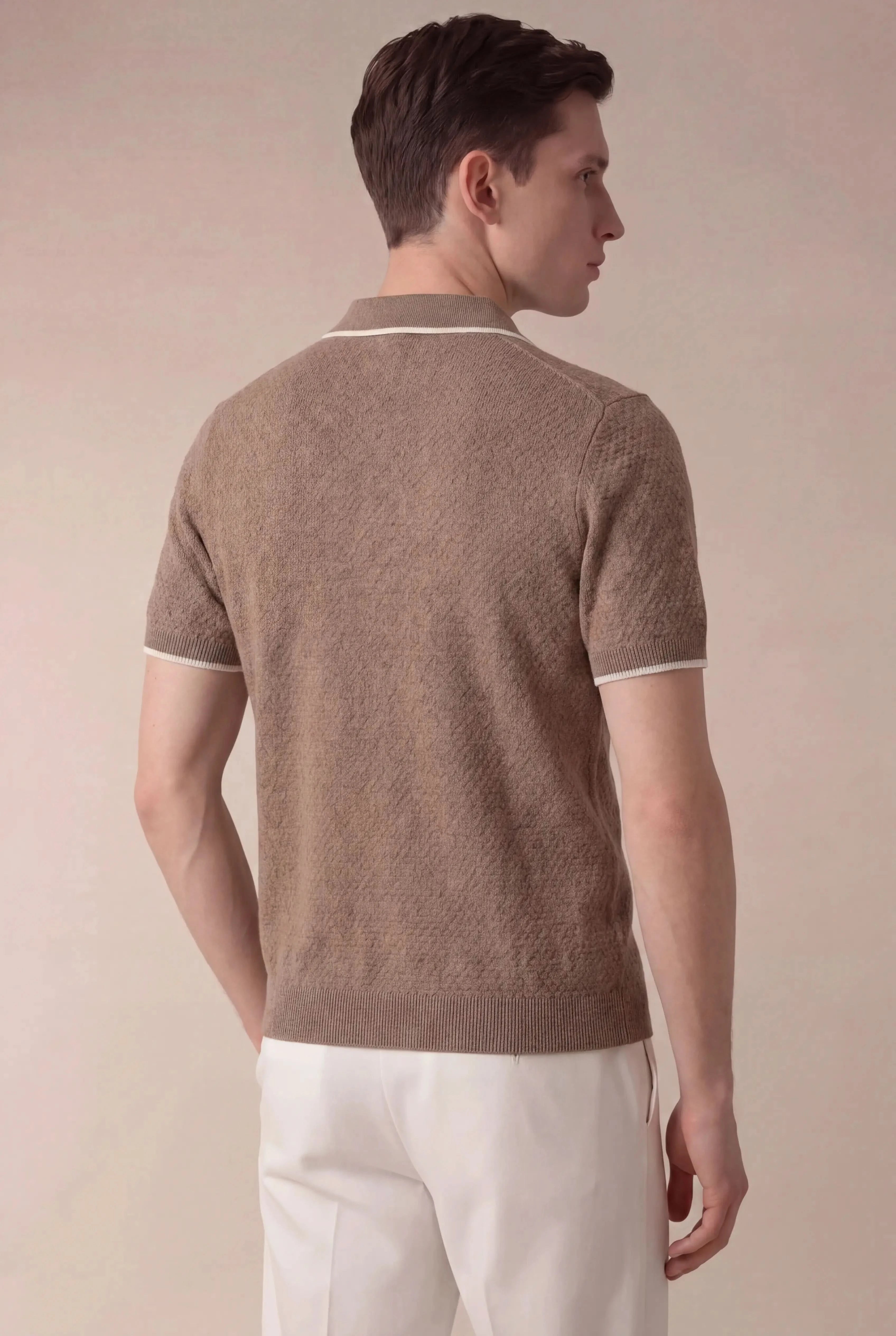Valdino Textured Knit Polo Mid Camel