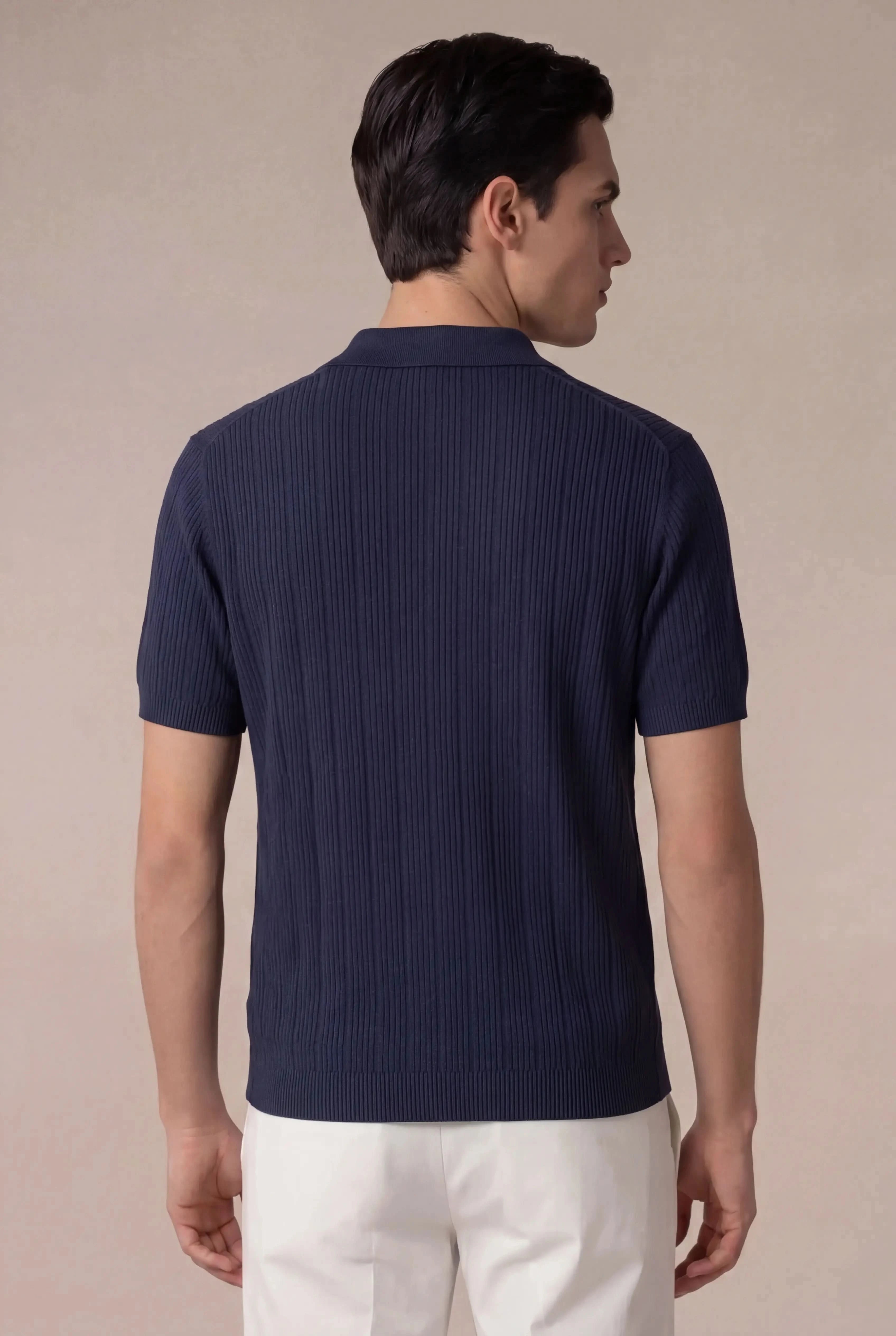 Prentaro Ribbed Knit Polo Navy