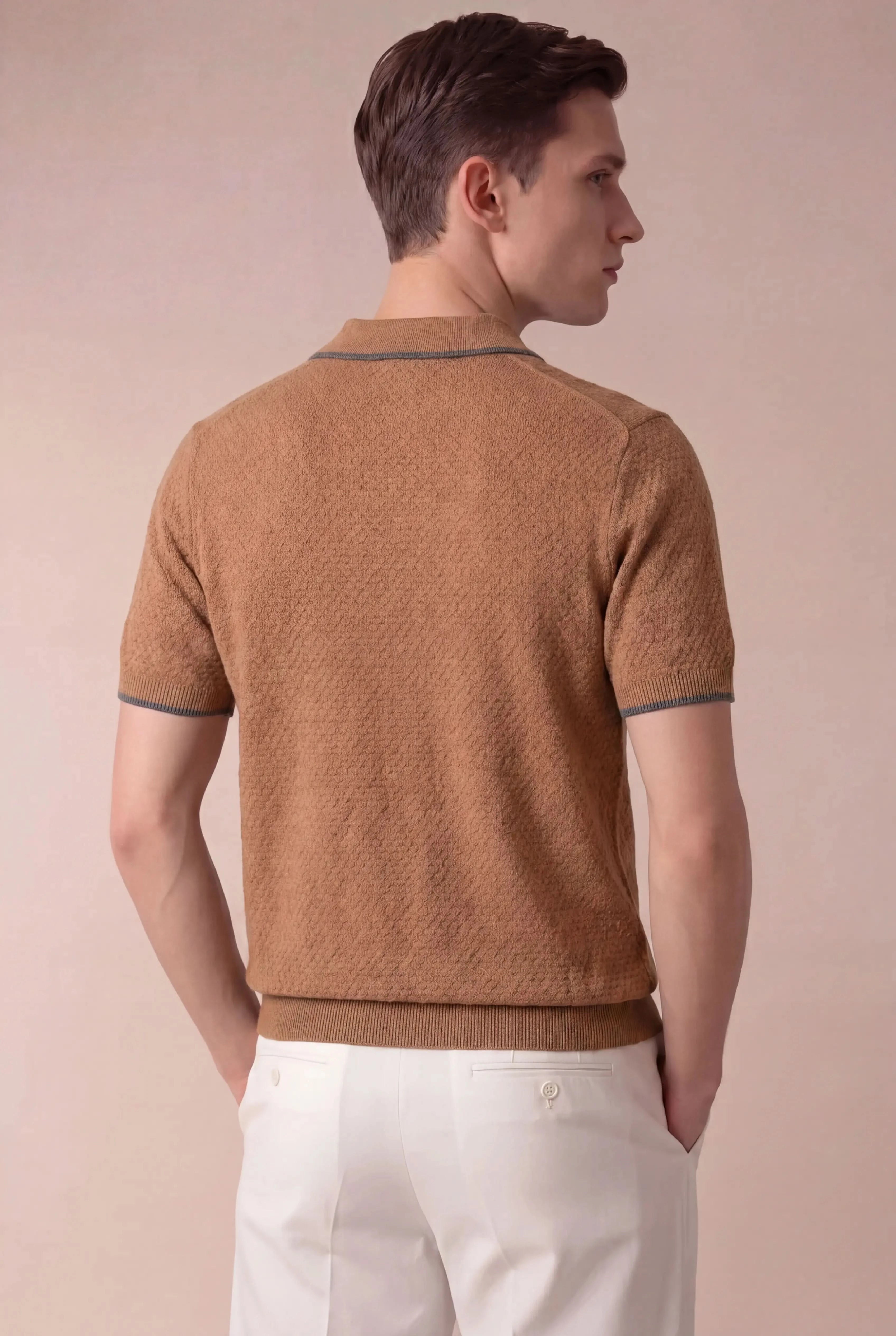 Valdino Textured Knit Polo Khaki