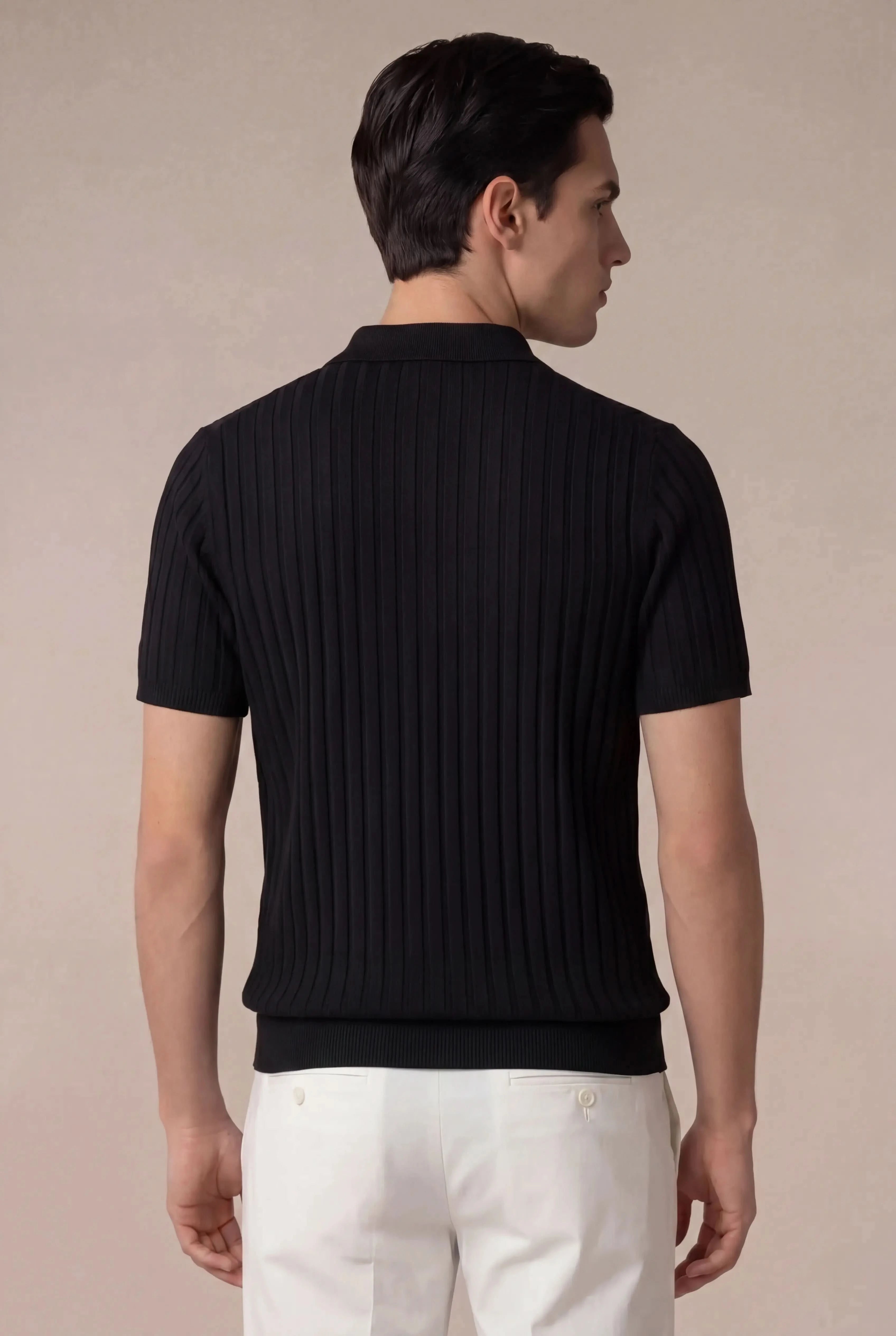 Torrino Ribbed Zip Polo Black