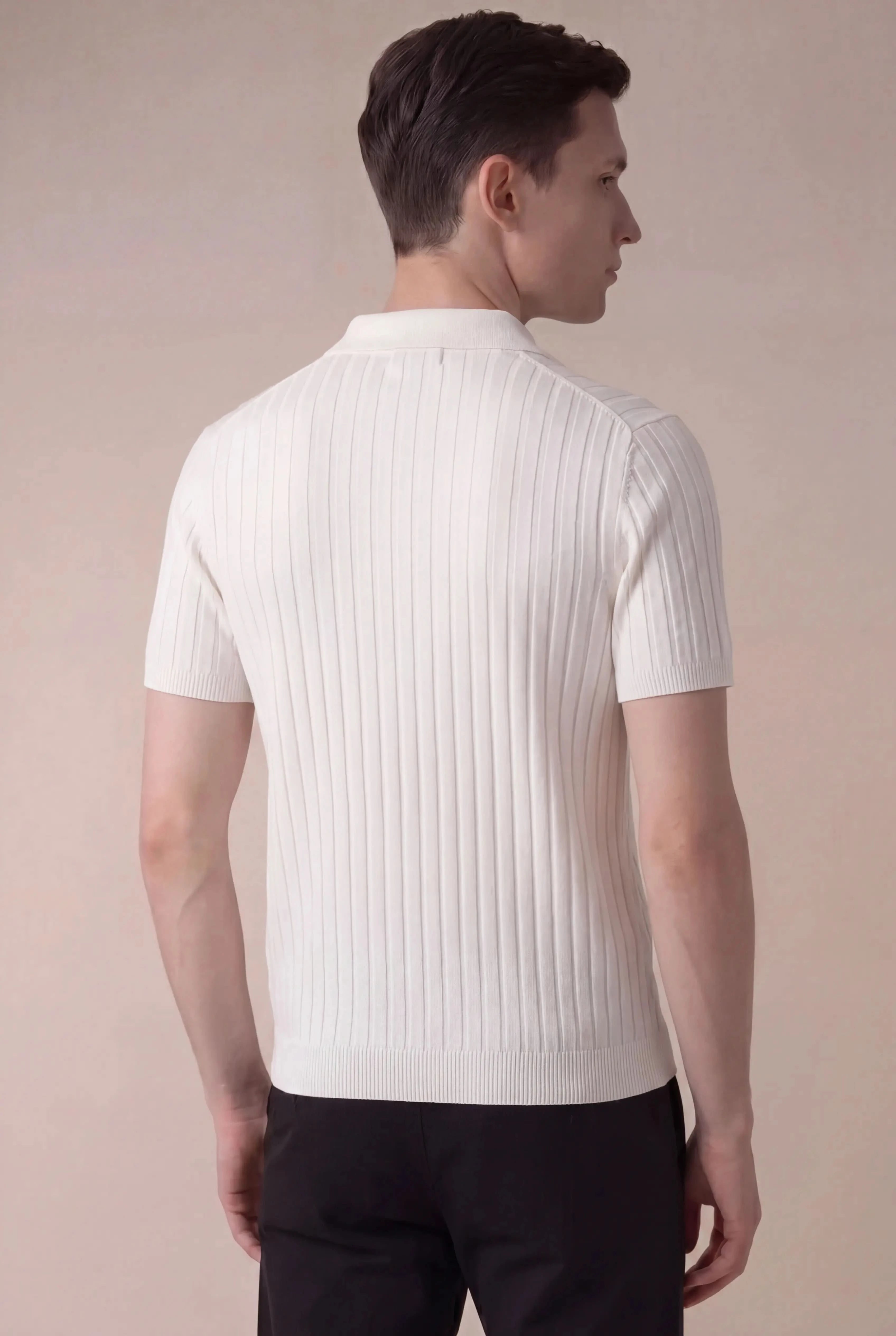 Torrino Ribbed Zip Polo White