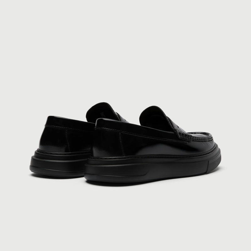 Black Leather Chunky Saddle Loafer