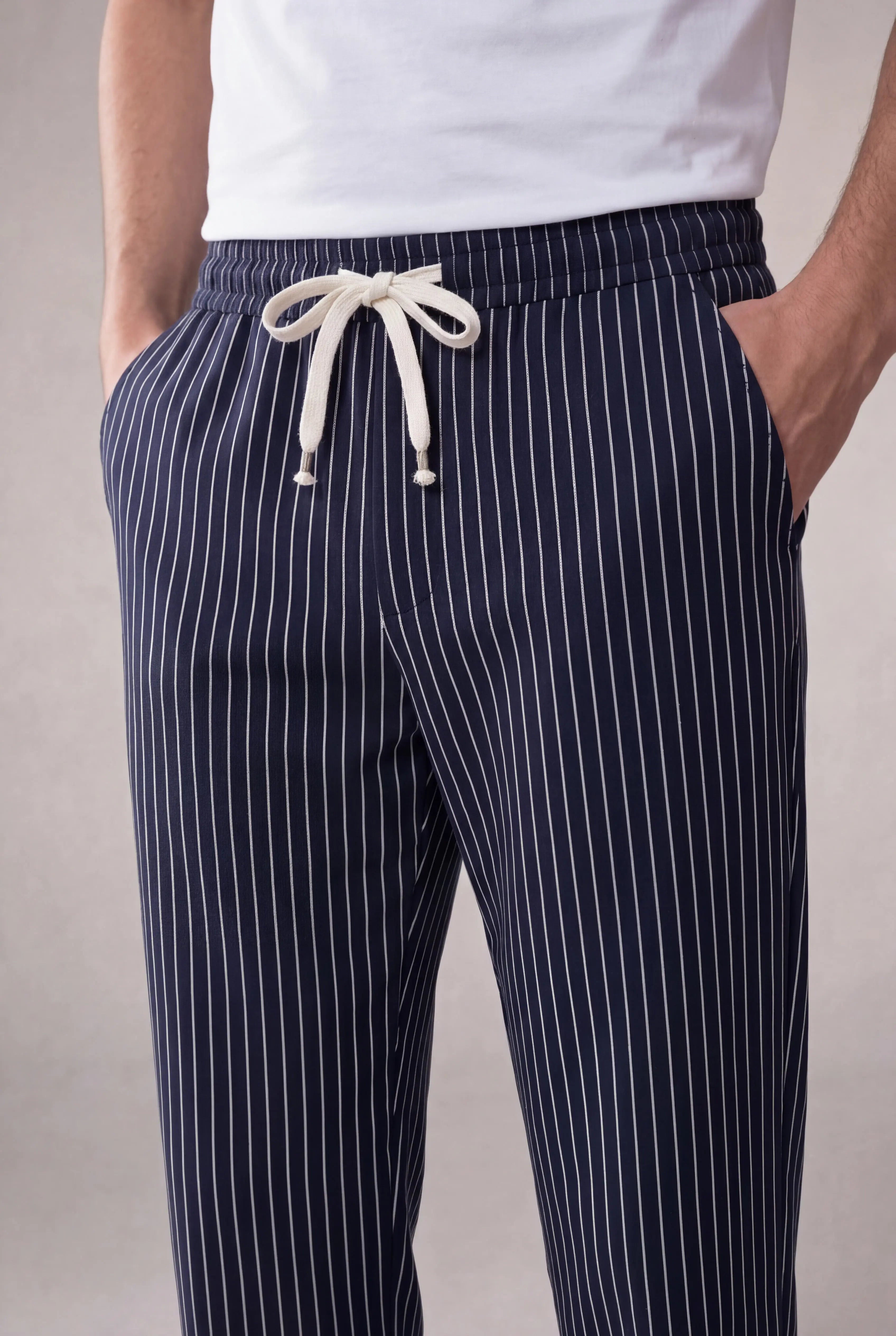 Nervino Striped Linen Trousers Navy