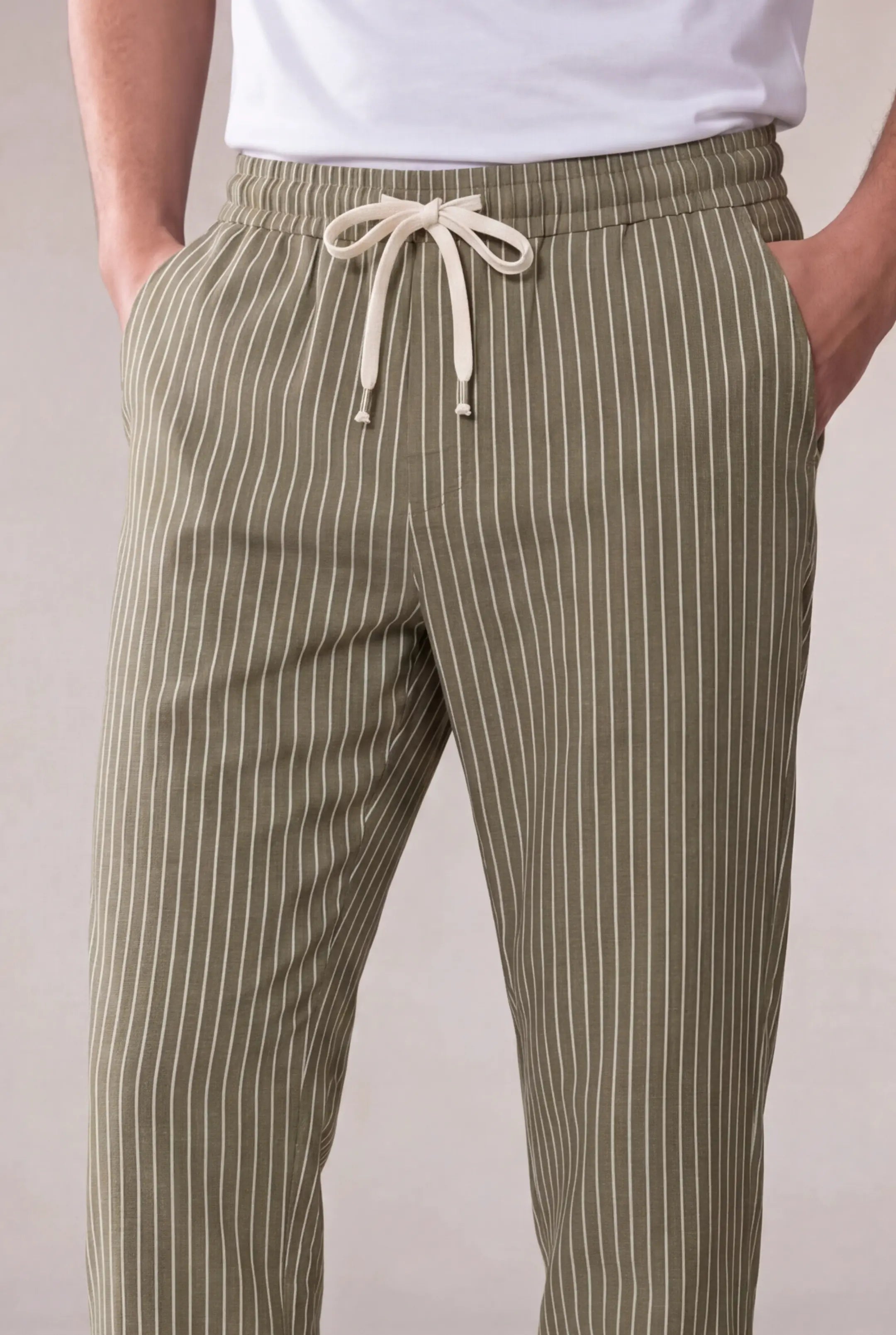 Nervino Striped Linen Trousers Olive