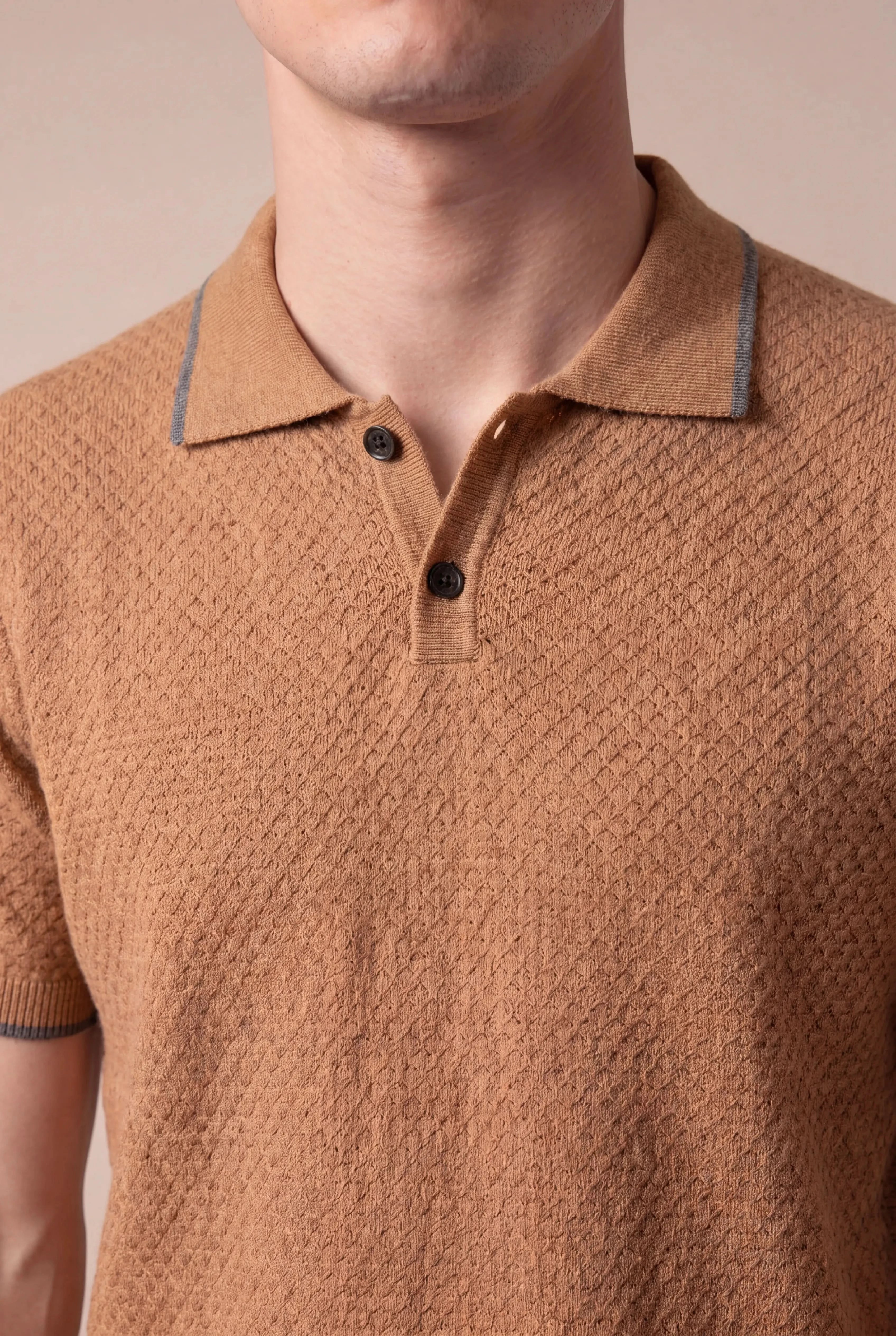 Valdino Textured Knit Polo Khaki
