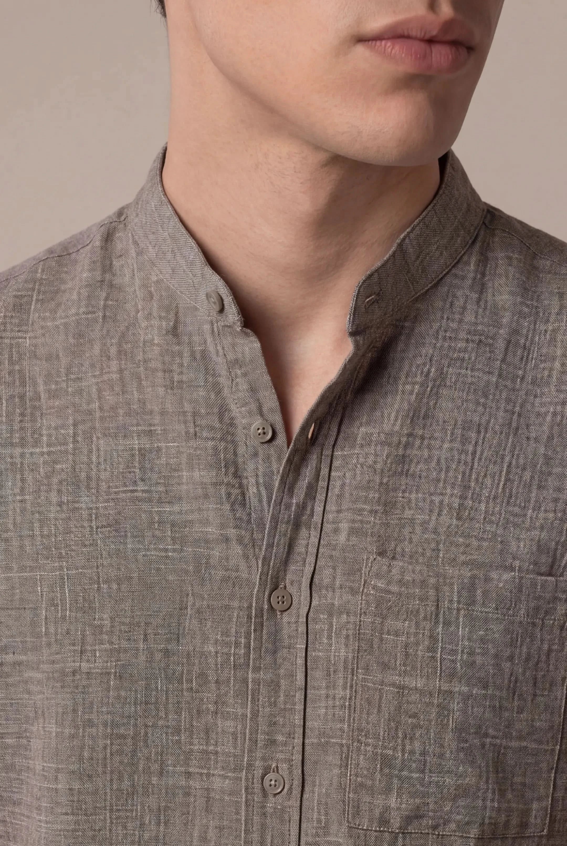 Brentelo Mandarin Shirt Brown