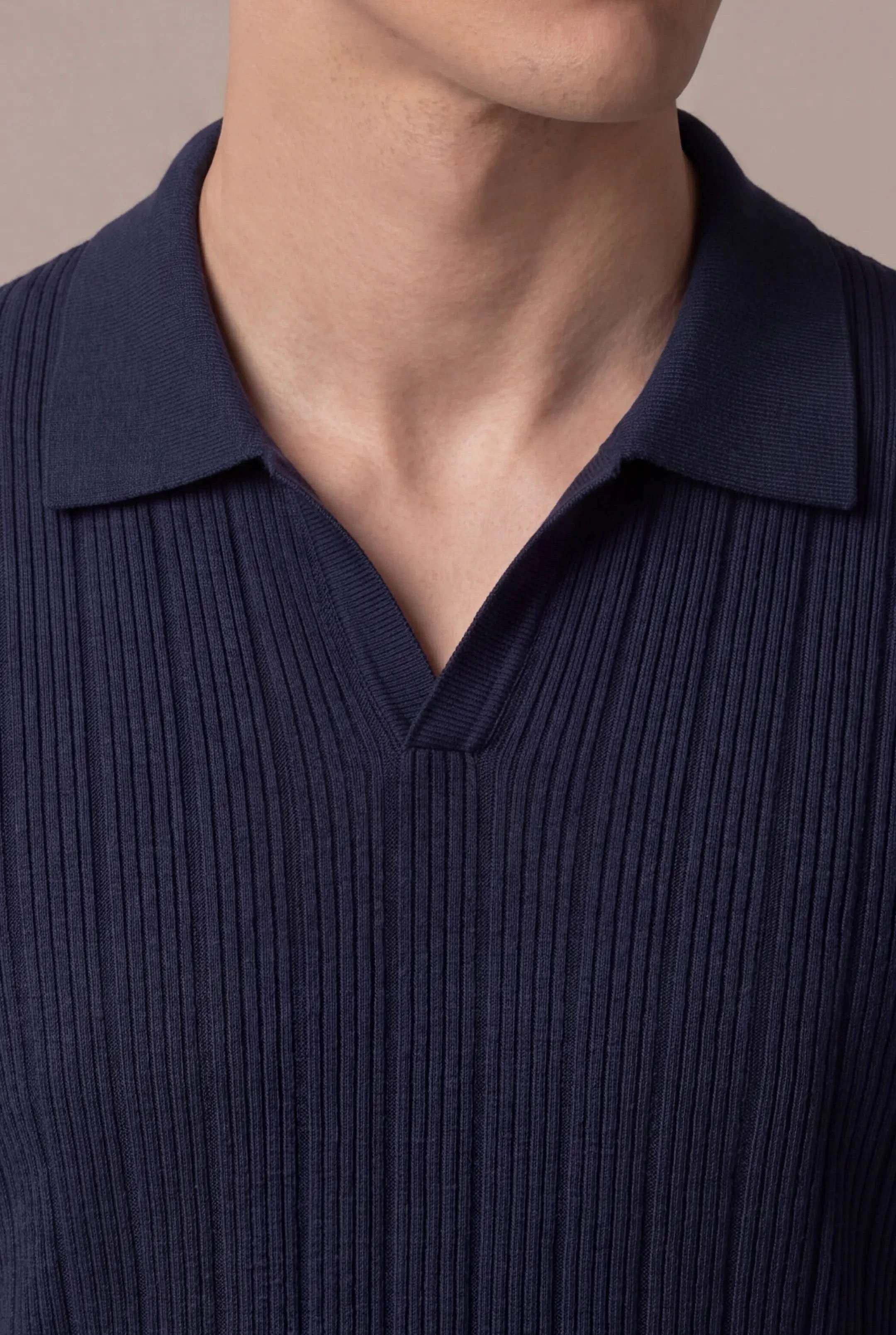 Prentaro Ribbed Knit Polo Navy