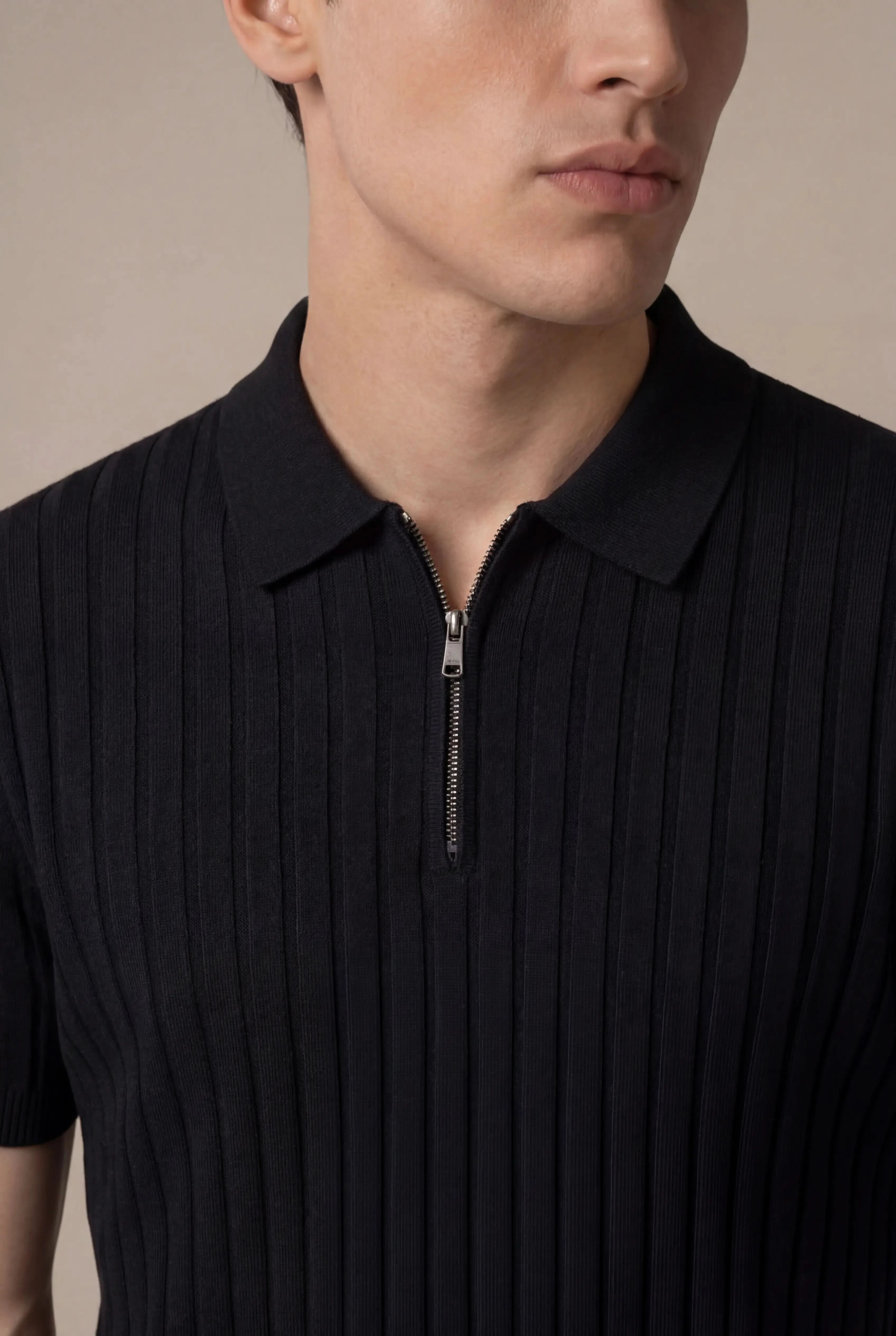 Torrino Ribbed Zip Polo Black