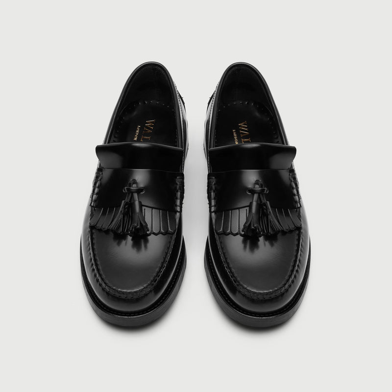 Black Leather Fringe Tassel Loafer