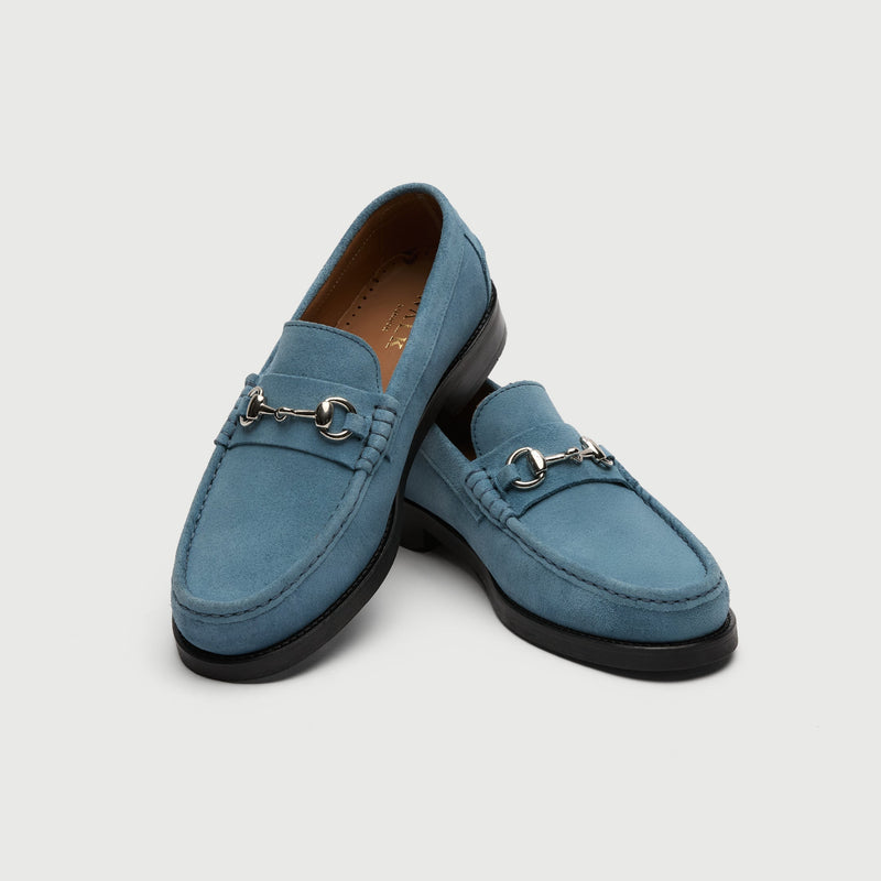 Blue Suède Horse Bit Loafer