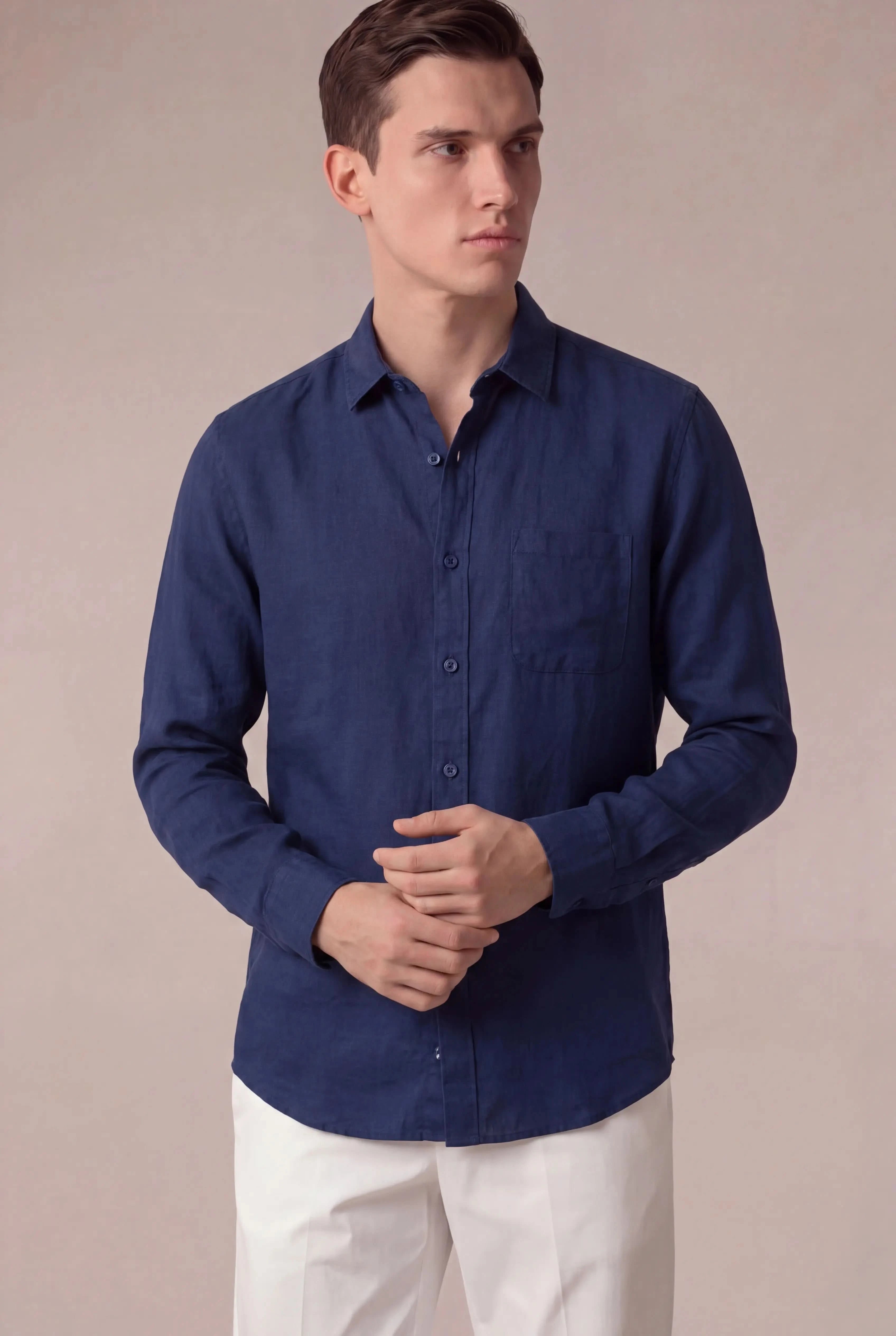 Parvino Linen Shirt Navy