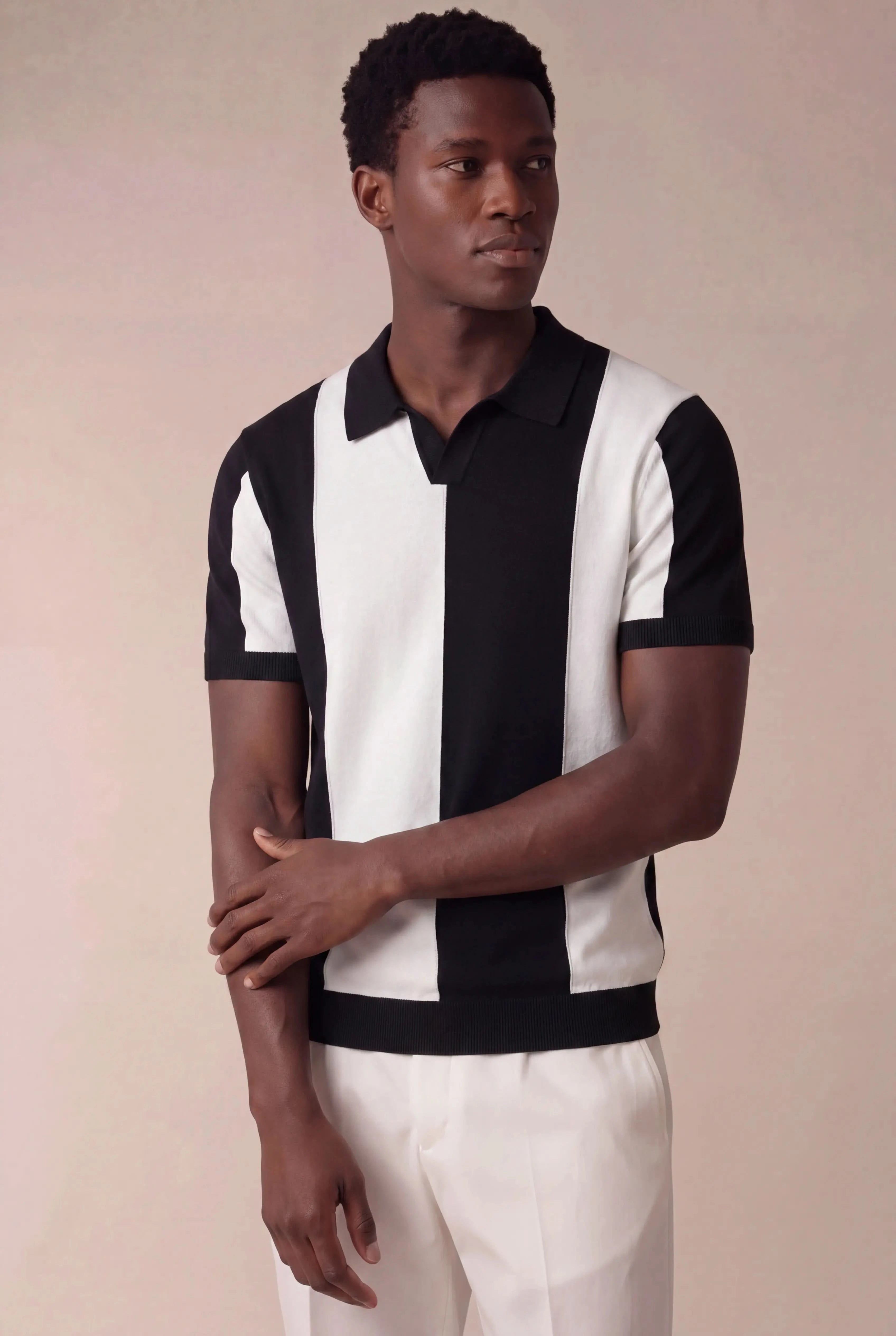 Contaro Colourblock Knit Polo Black