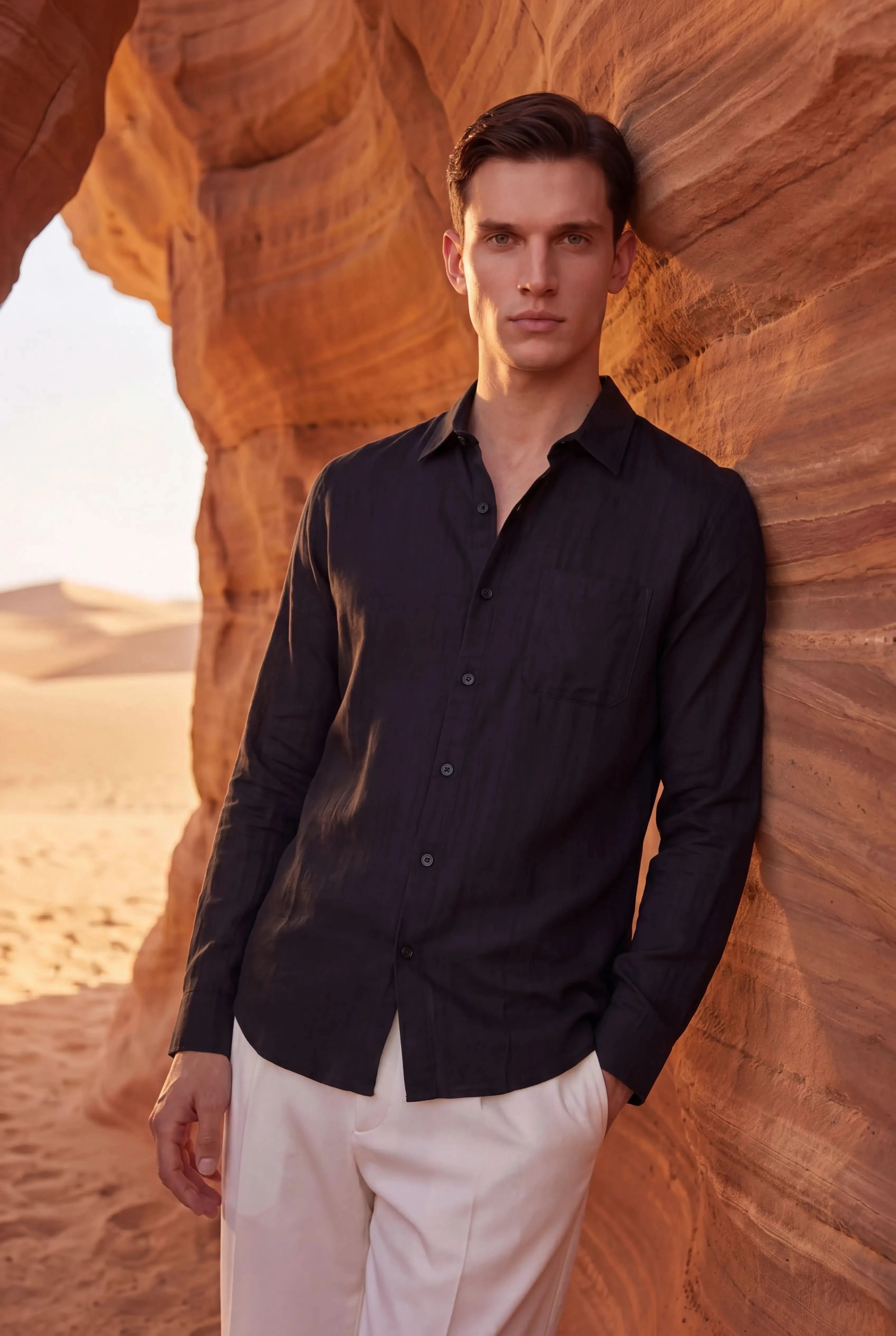 Parvino Linen Shirt Black