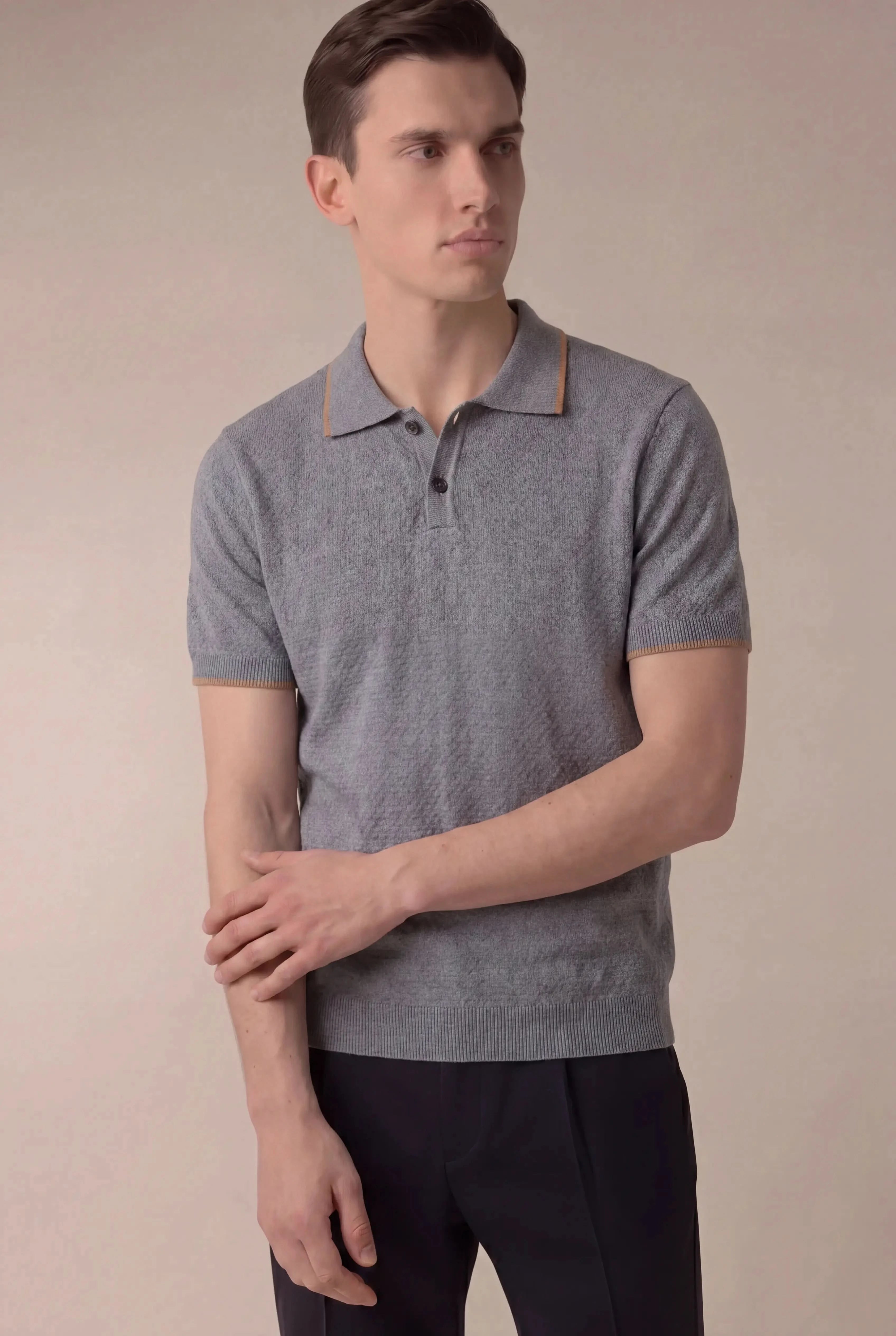 Valdino Textured Knit Polo Ash