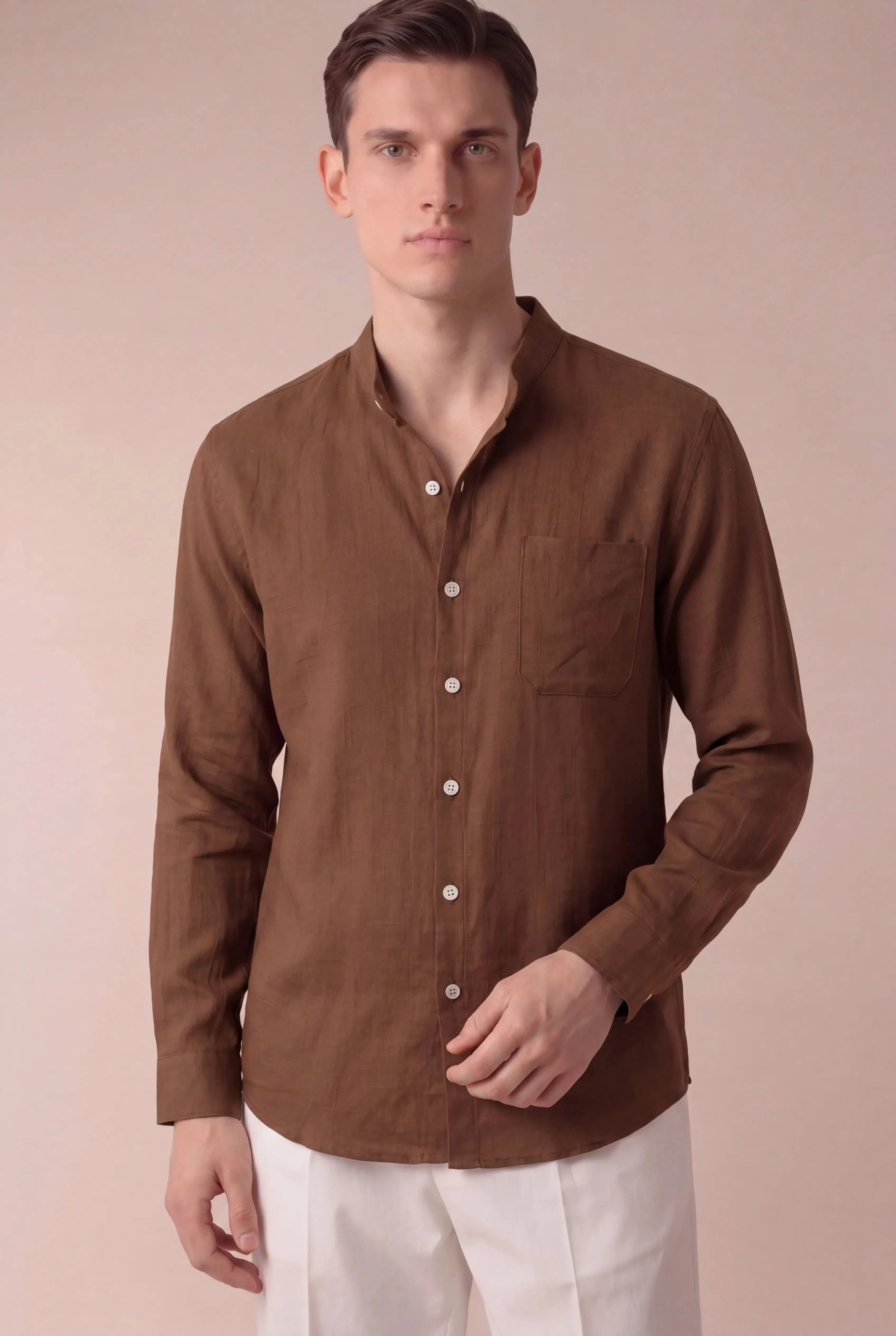 Grenilo Mandarin Shirt Brown