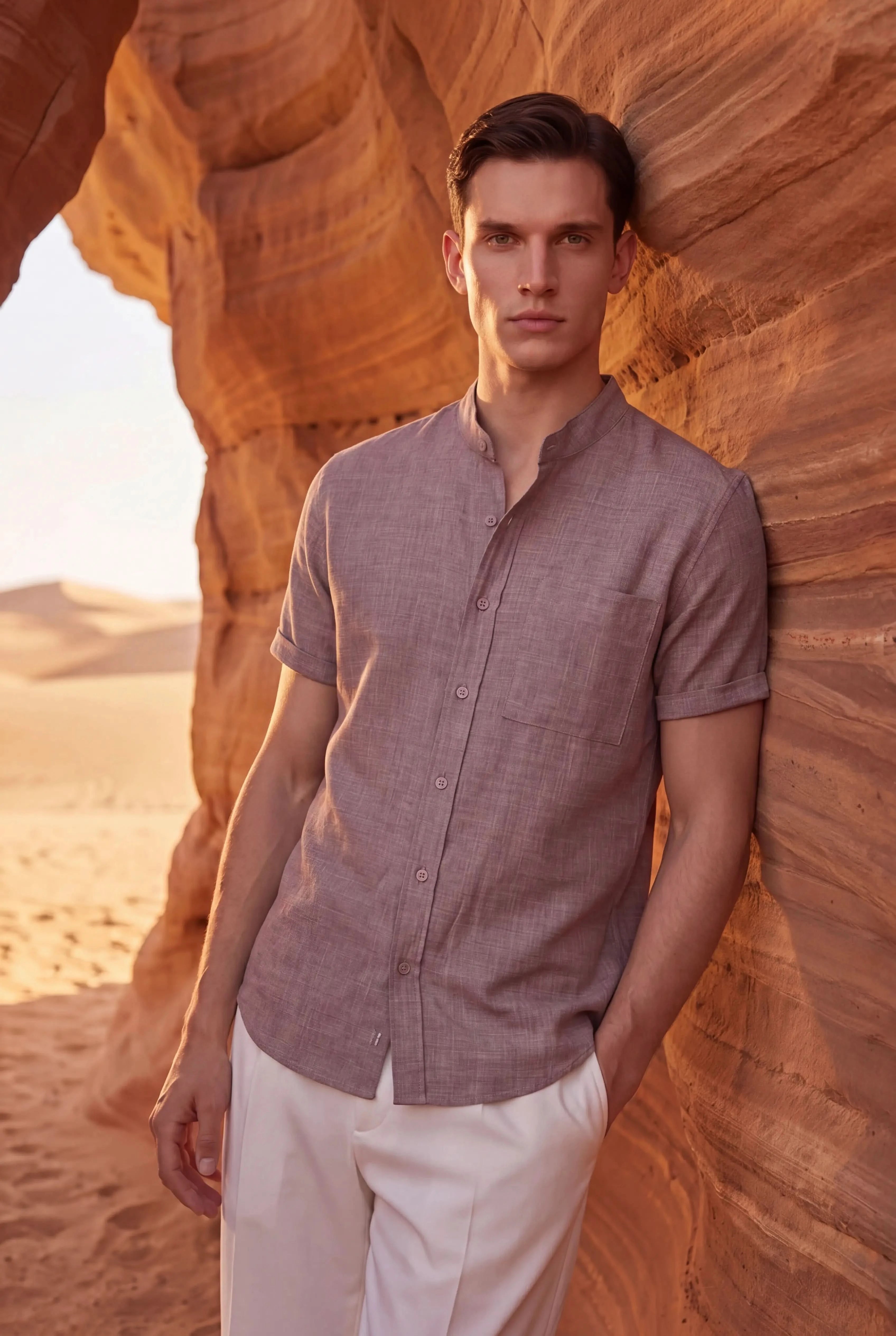 Brentelo Mandarin Shirt Purple