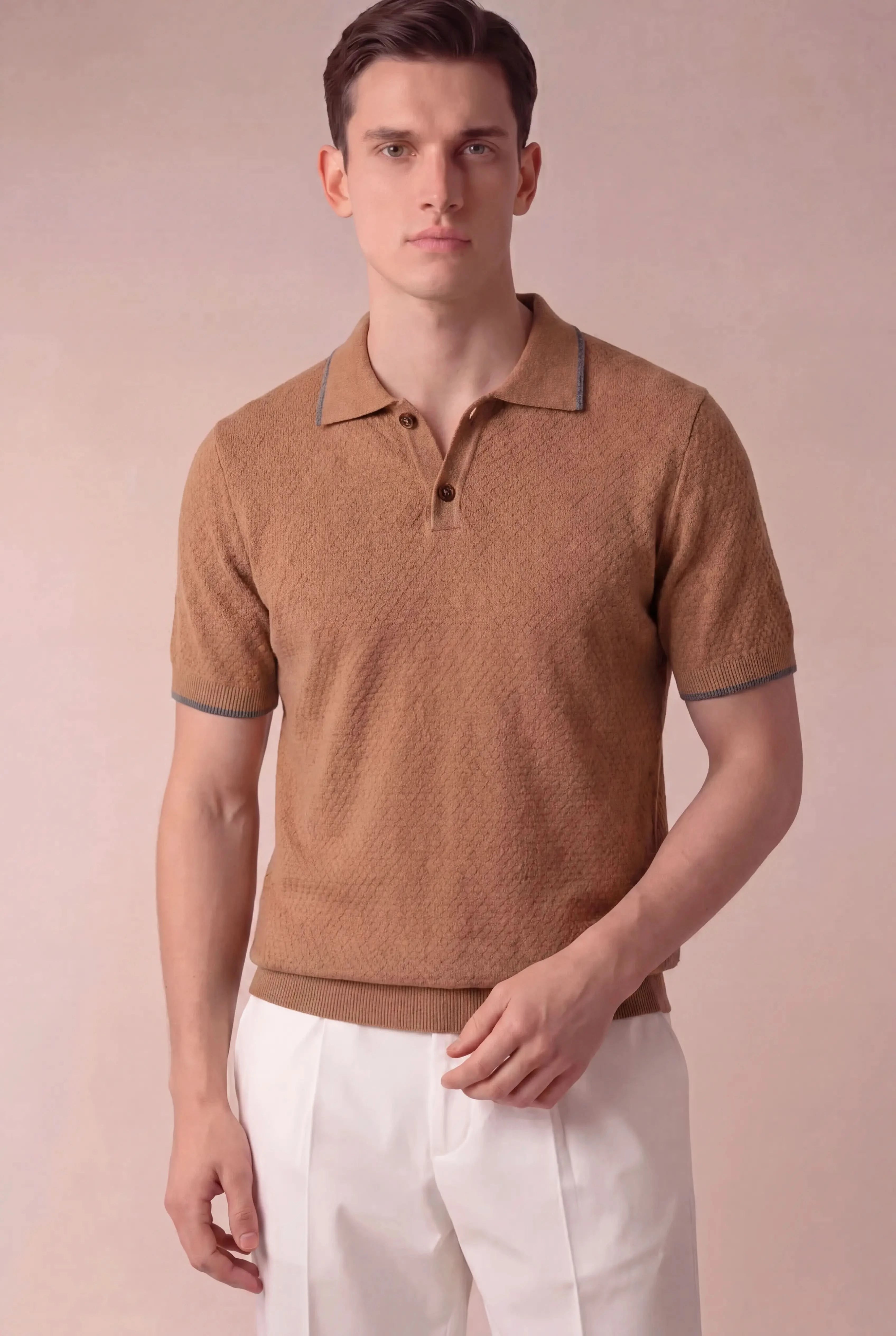 Valdino Textured Knit Polo Khaki