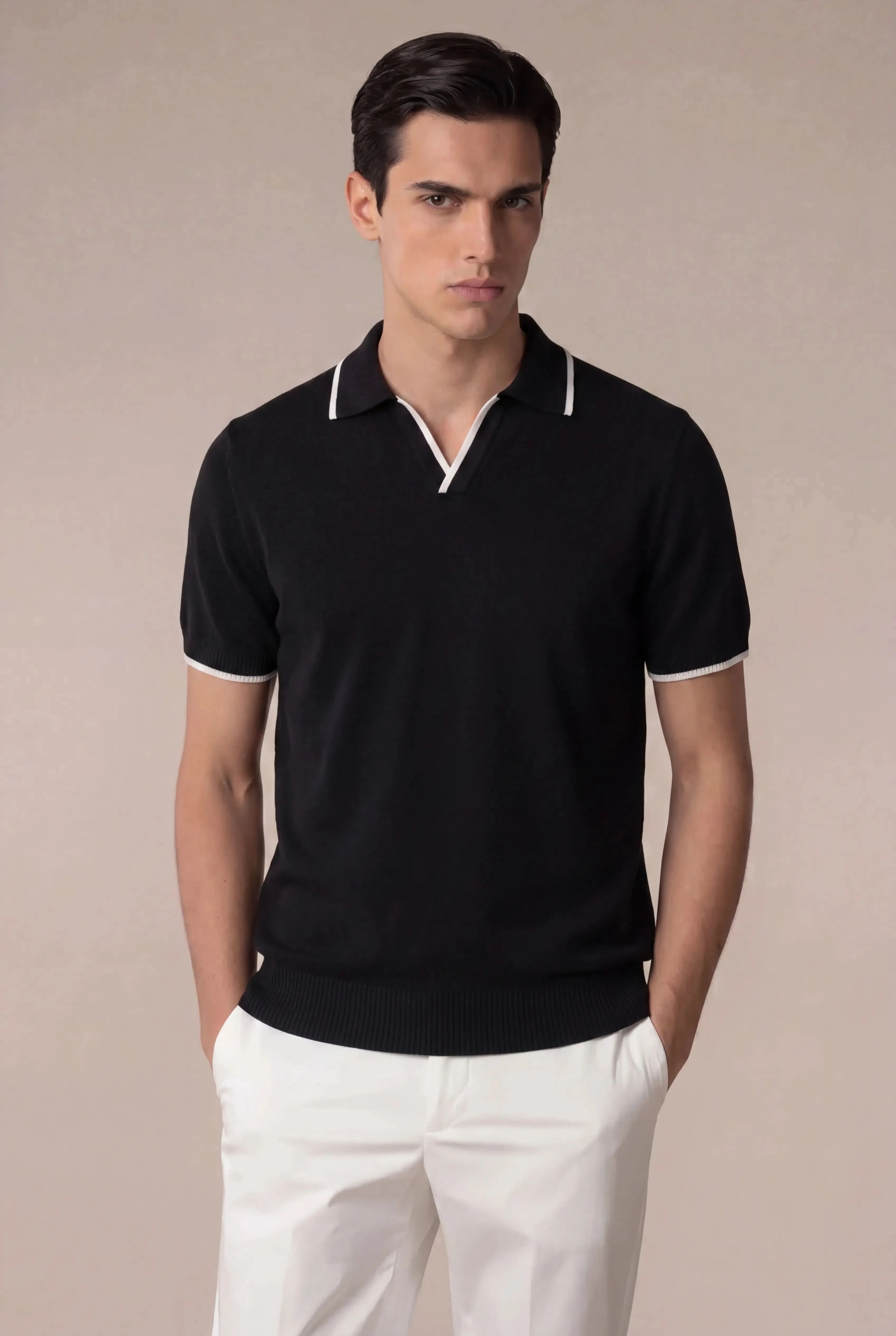 Ostavio Tipped Knit Polo Black