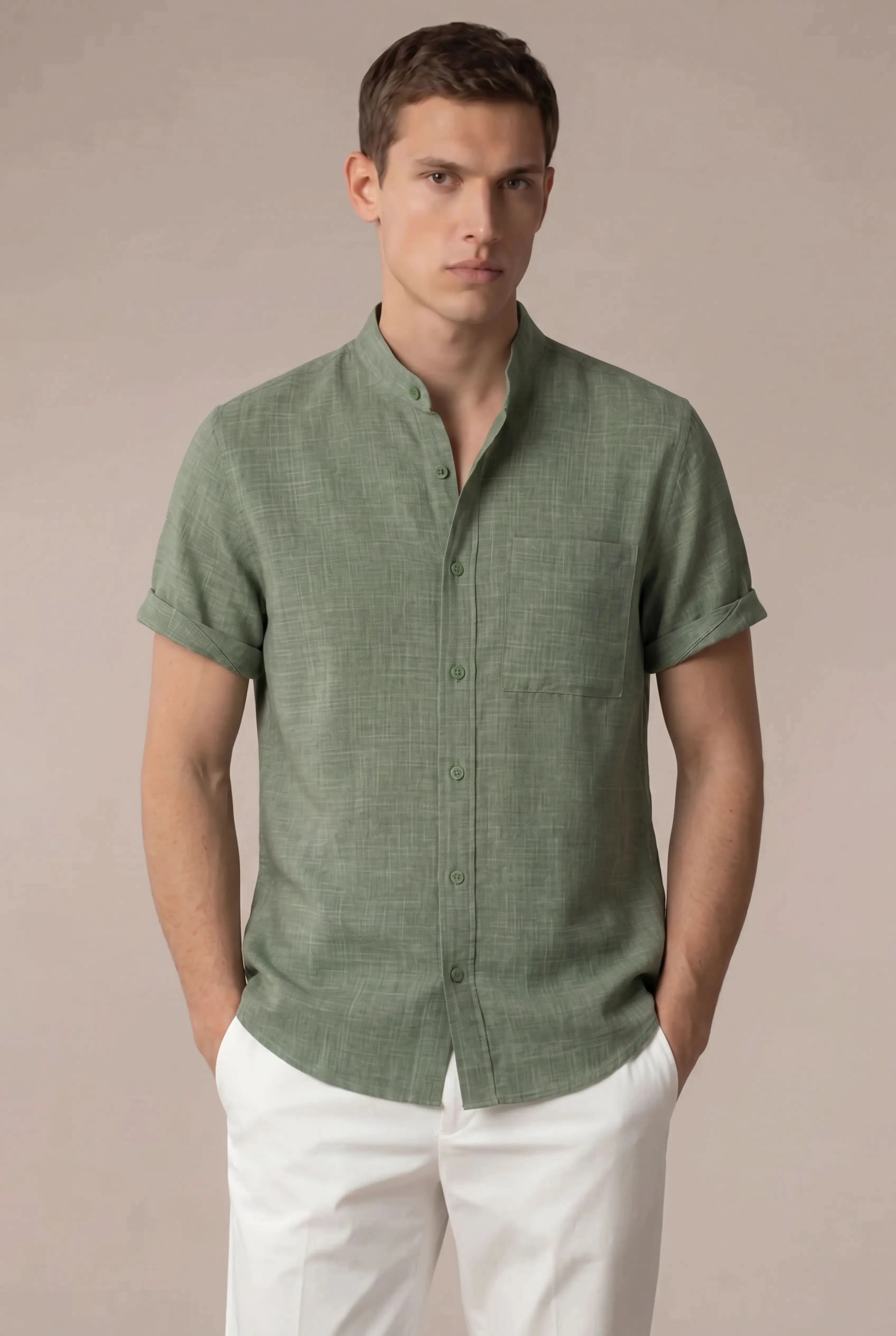 Brentelo Mandarin Shirt Green