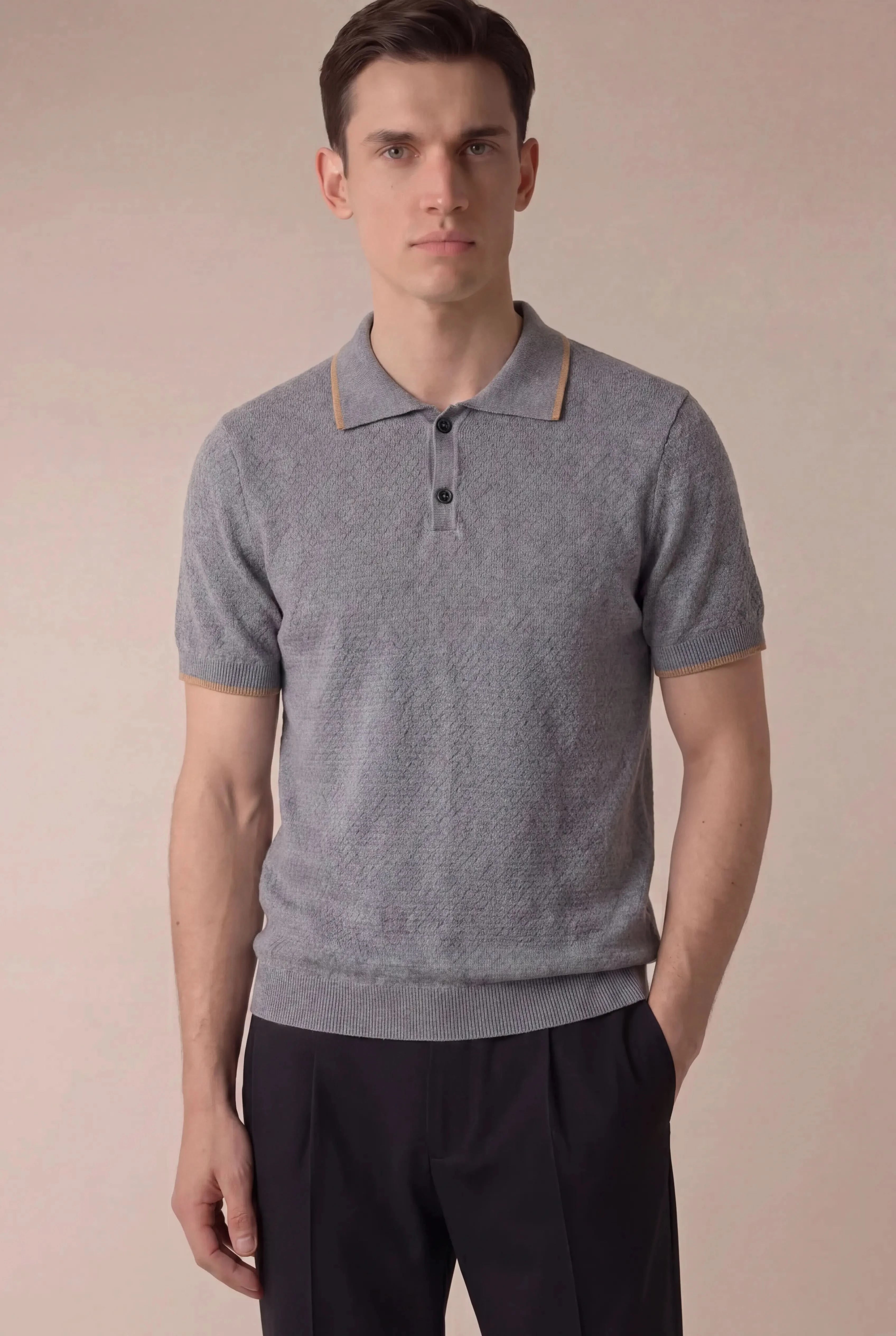 Valdino Textured Knit Polo Ash