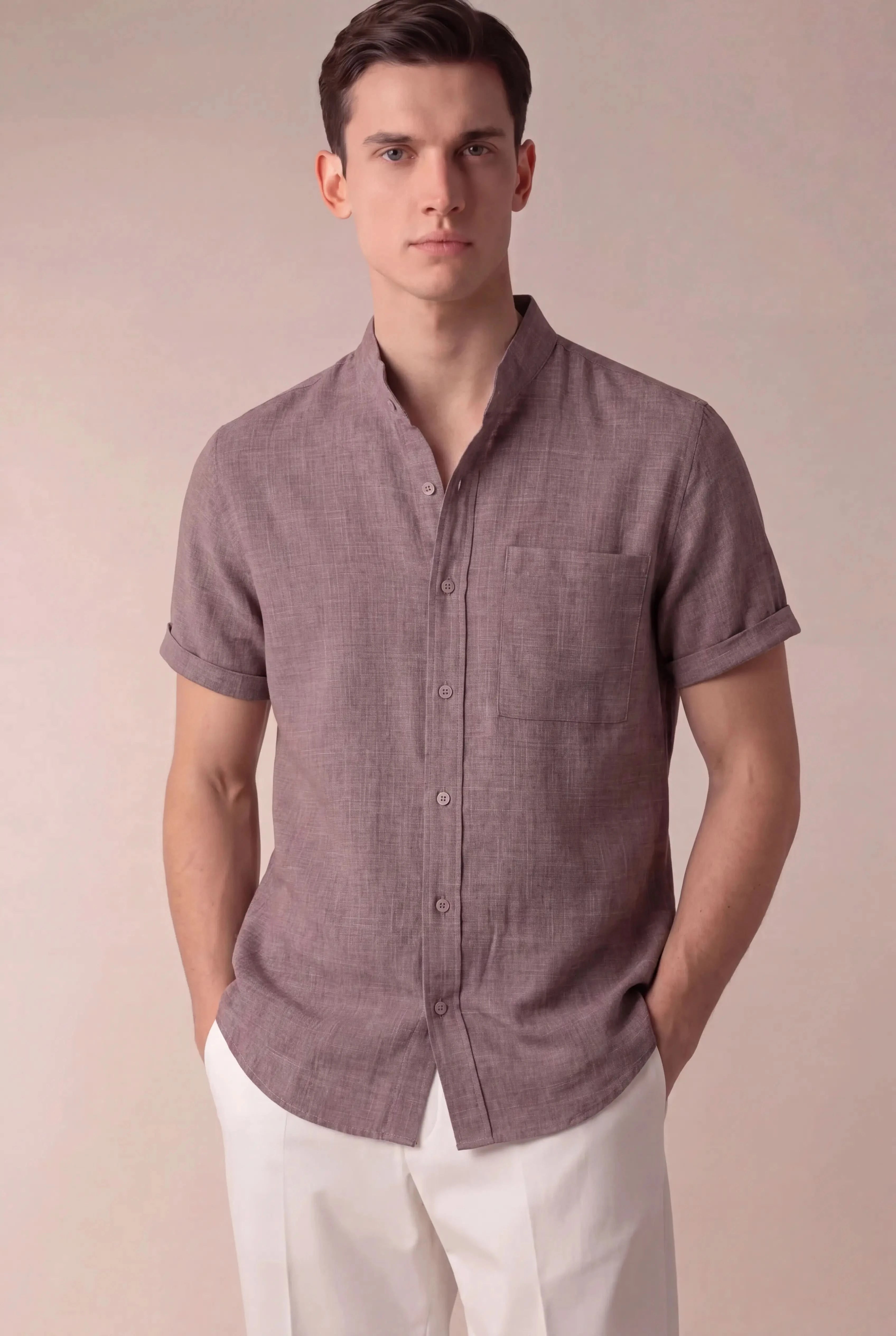 Brentelo Mandarin Shirt Purple