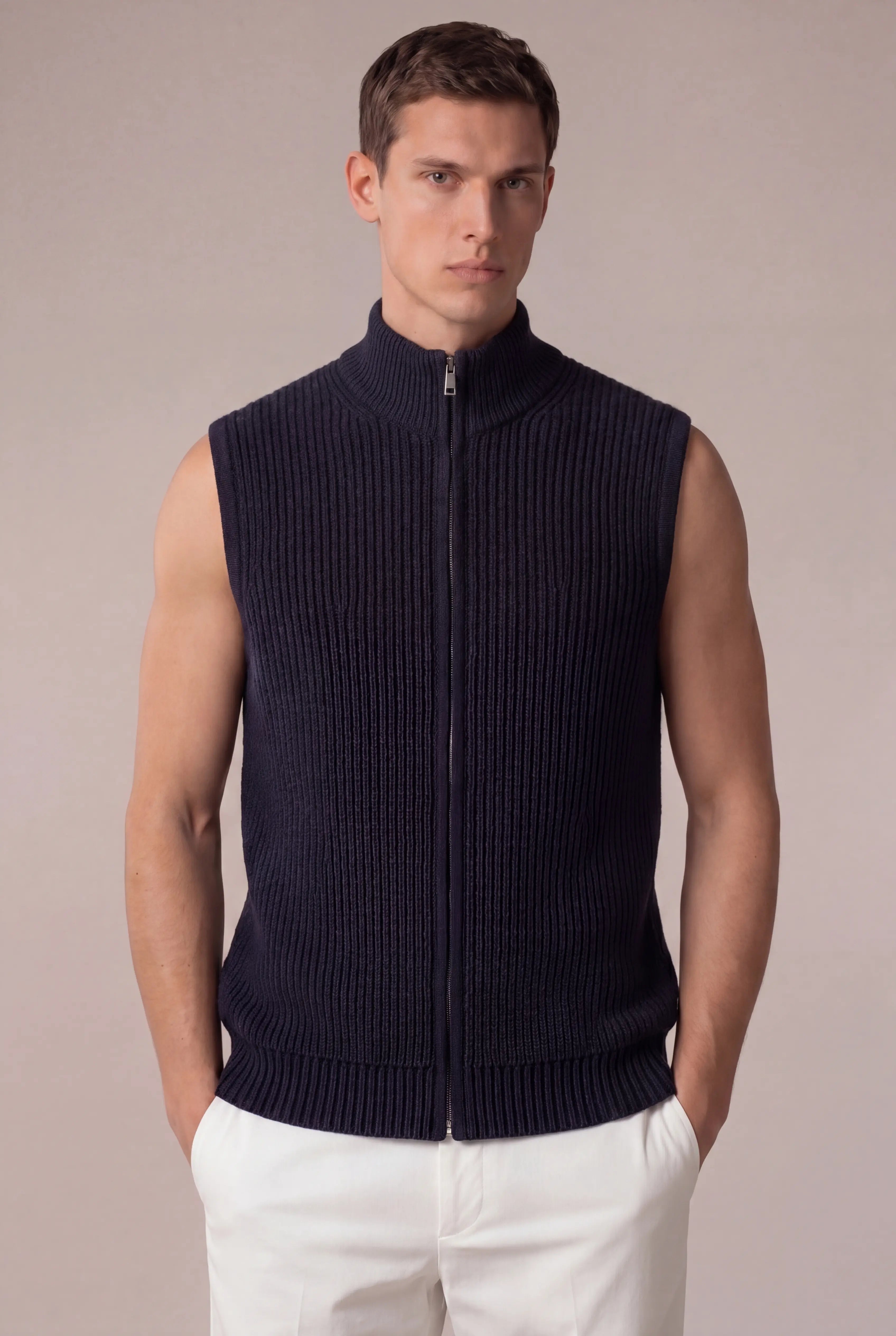 Grendaro Merino Knit Vest Navy