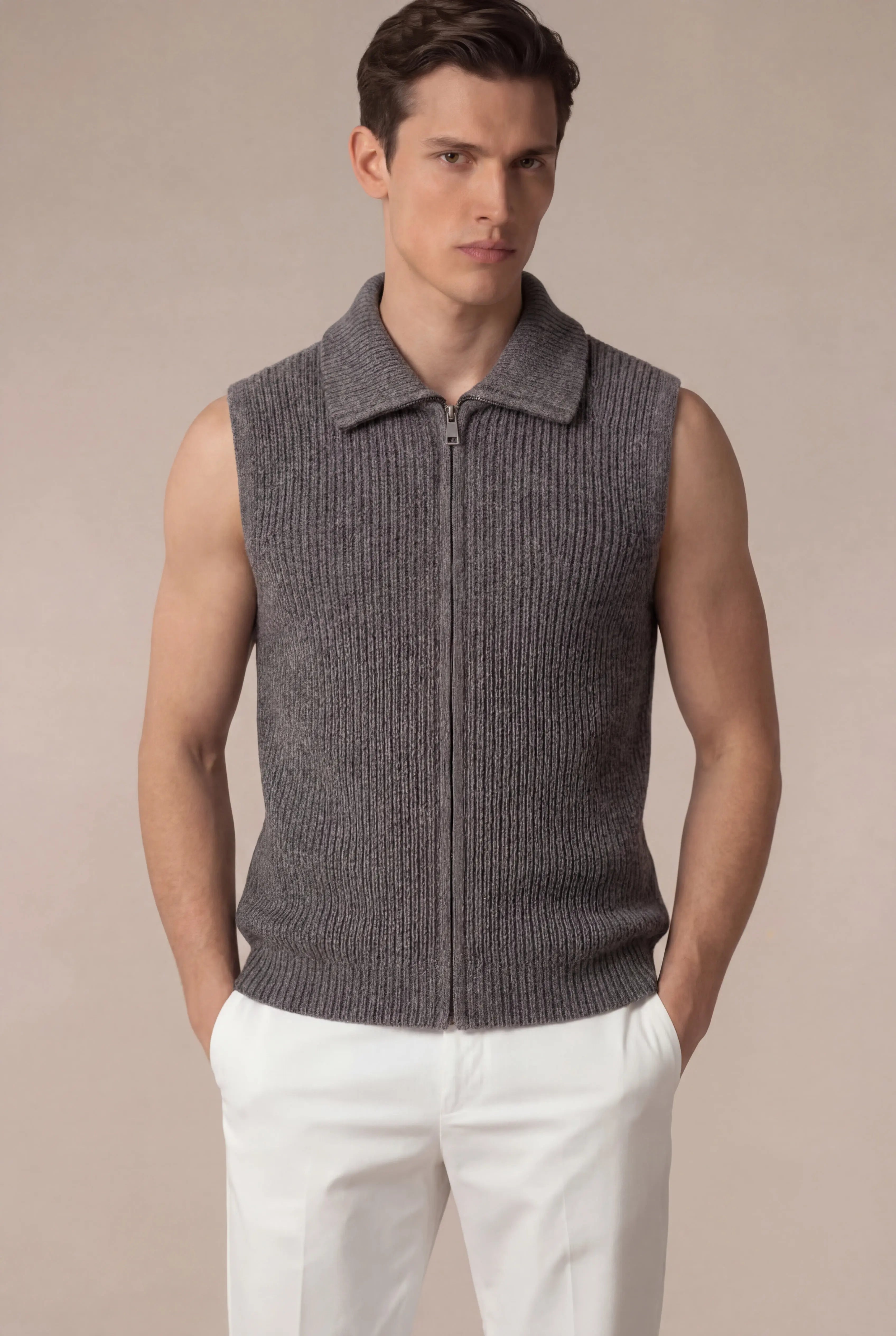 Grendaro Merino Knit Vest Grey