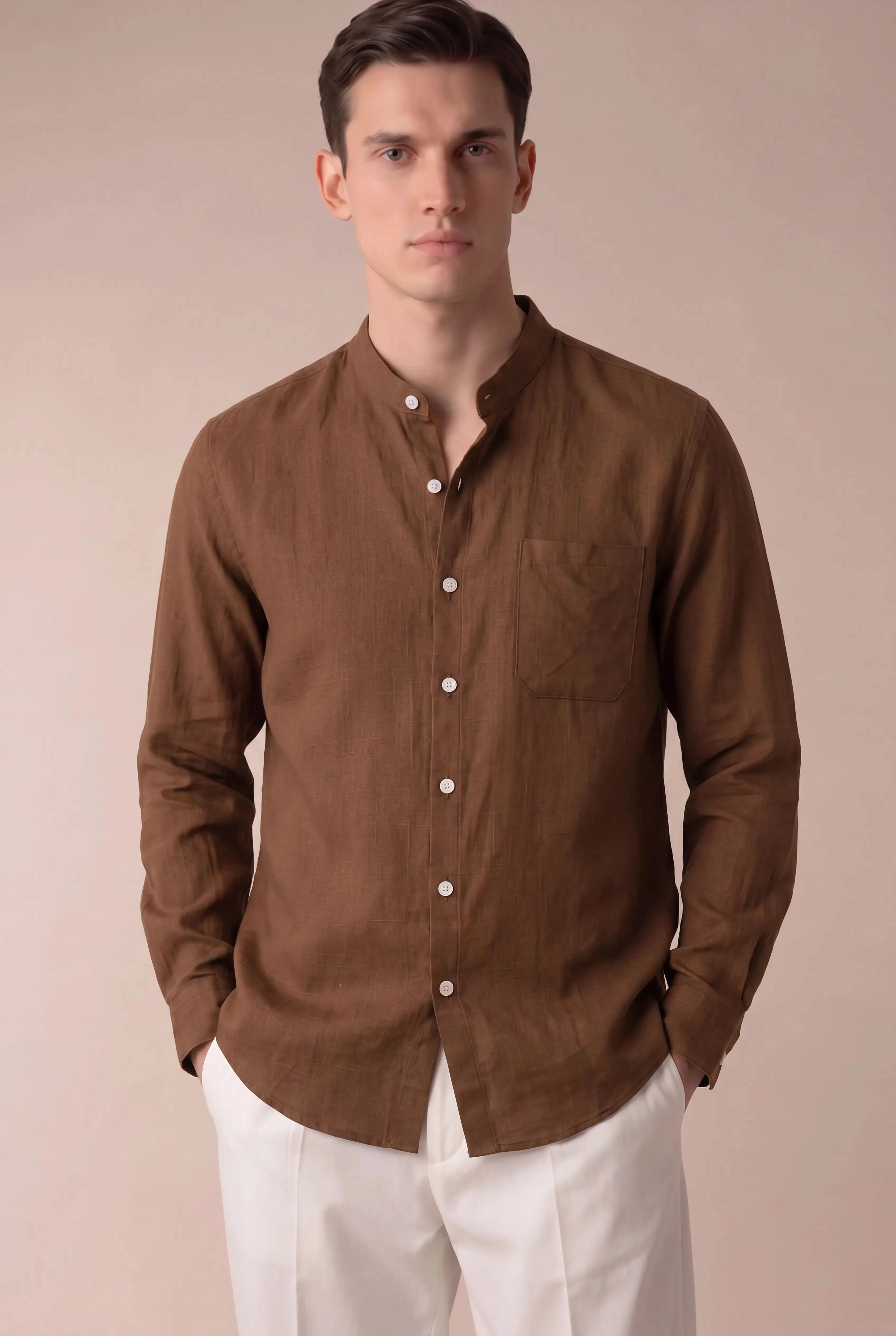 Grenilo Mandarin Shirt Brown