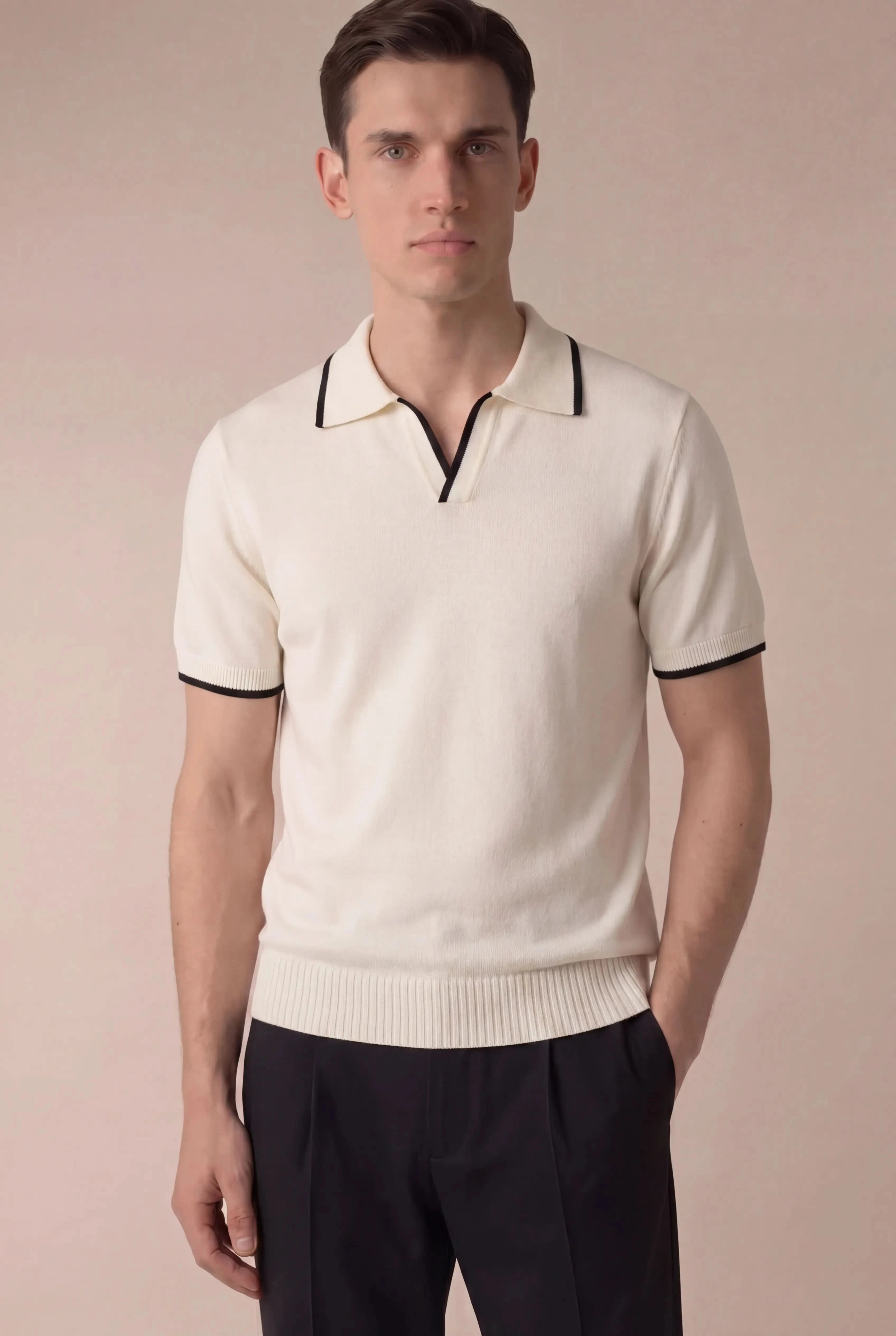 Ostavio Tipped Knit Polo Ivory