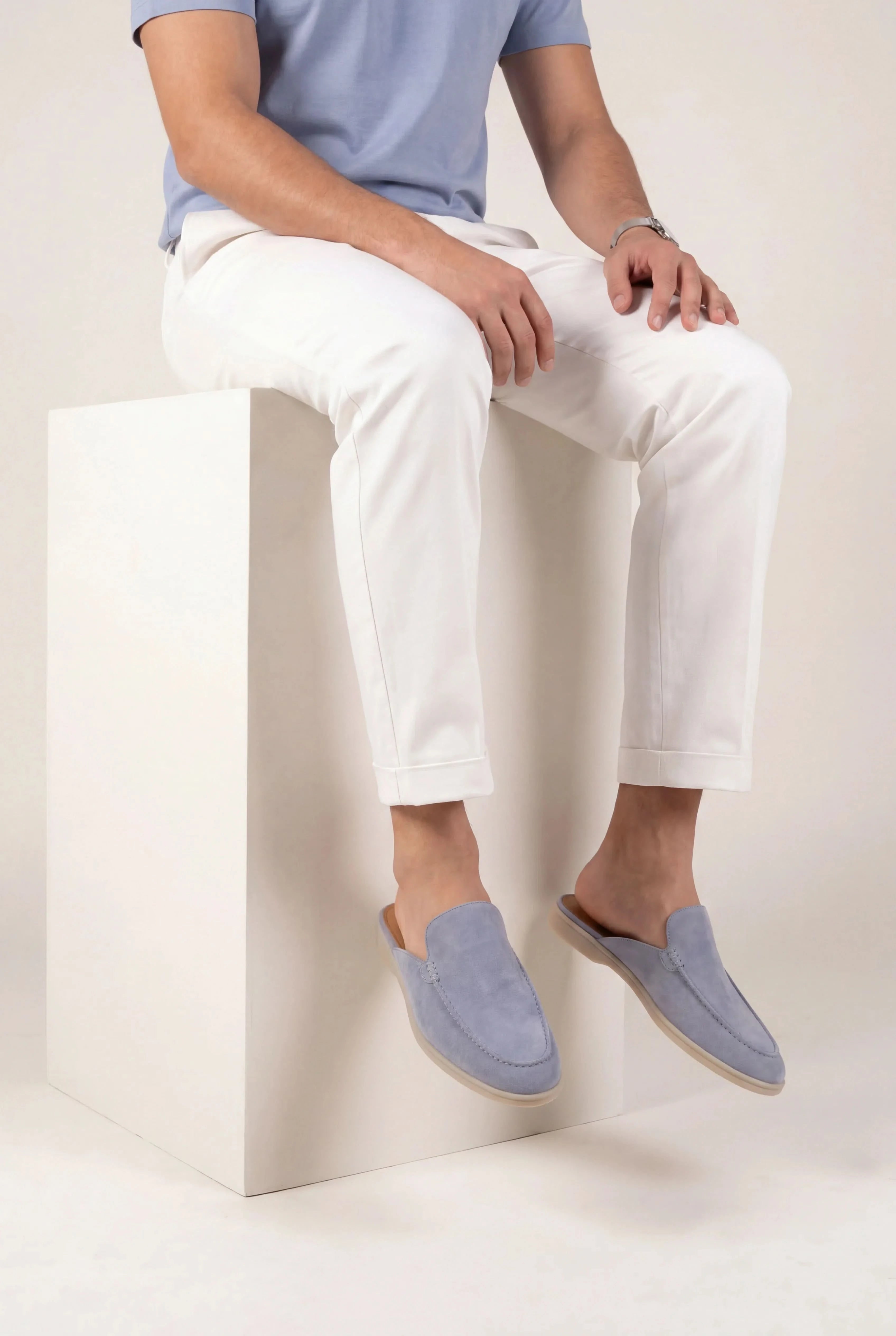 Baby Blue Suède Yacht Mule