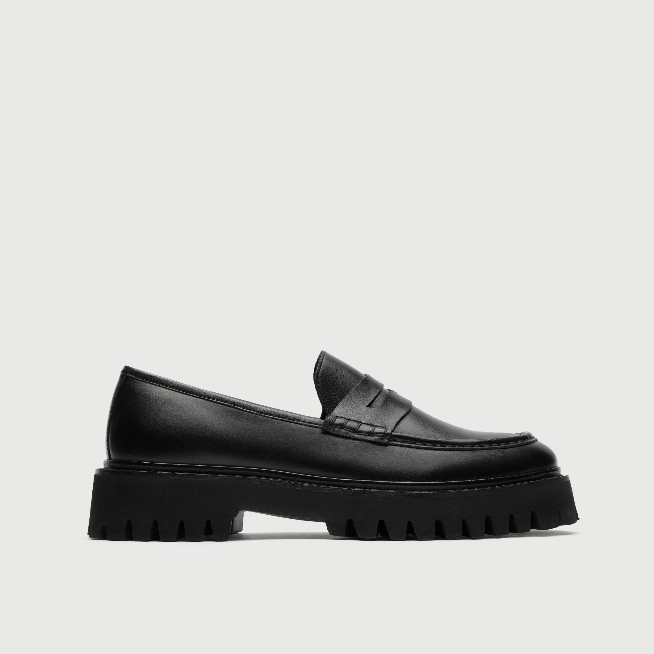 Black Leather Cleated Loafer