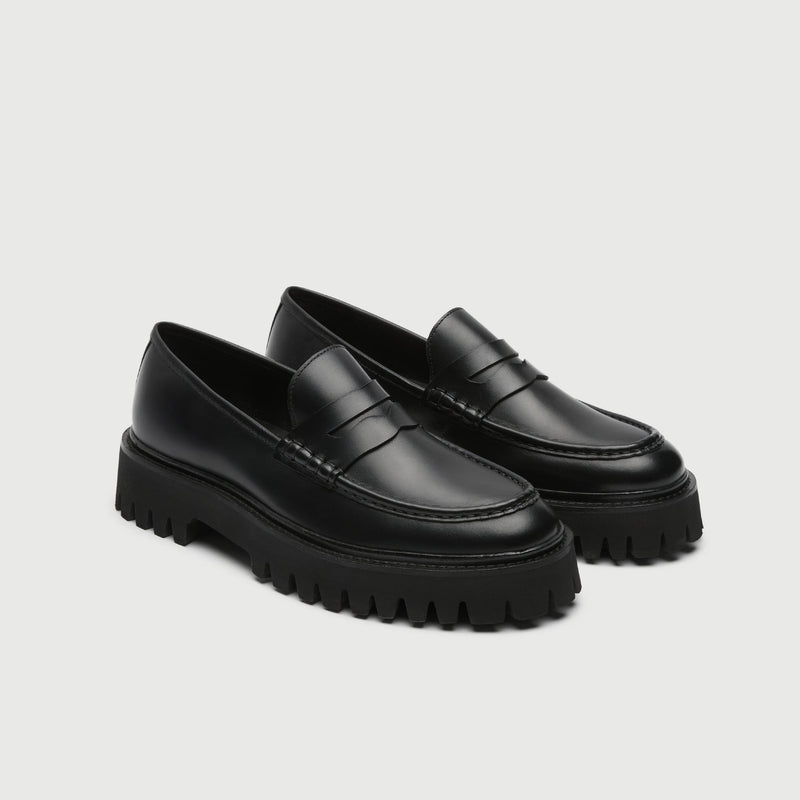 Black Leather Cleated Loafer