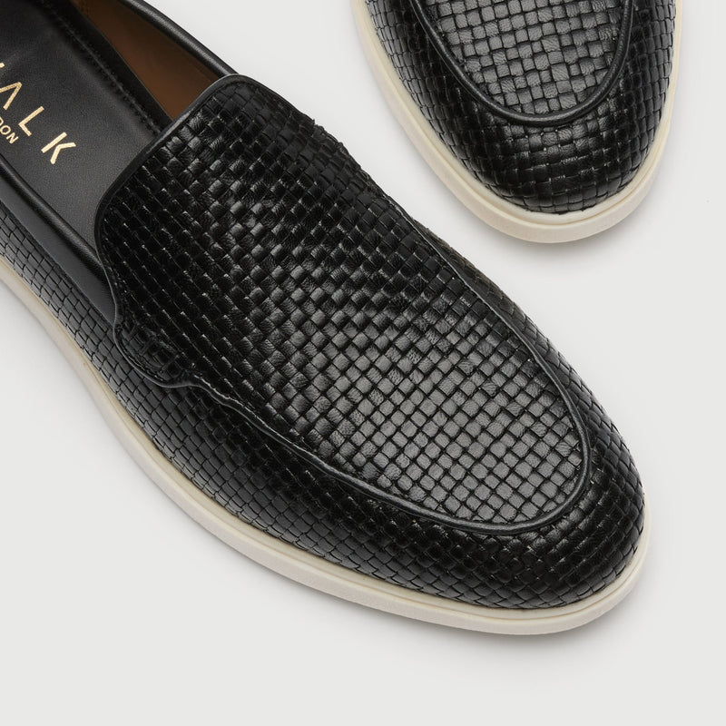 Black Woven Leather Slip On