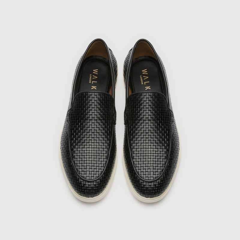 Black Woven Leather Slip On
