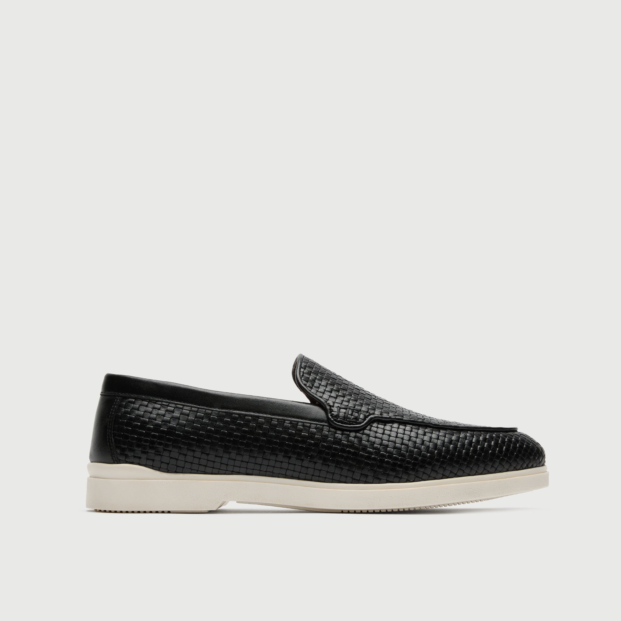 Black Woven Leather Slip On