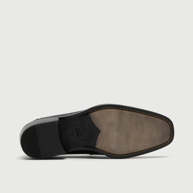 Black Croc Embossed Leather Cuban Heel Loafer